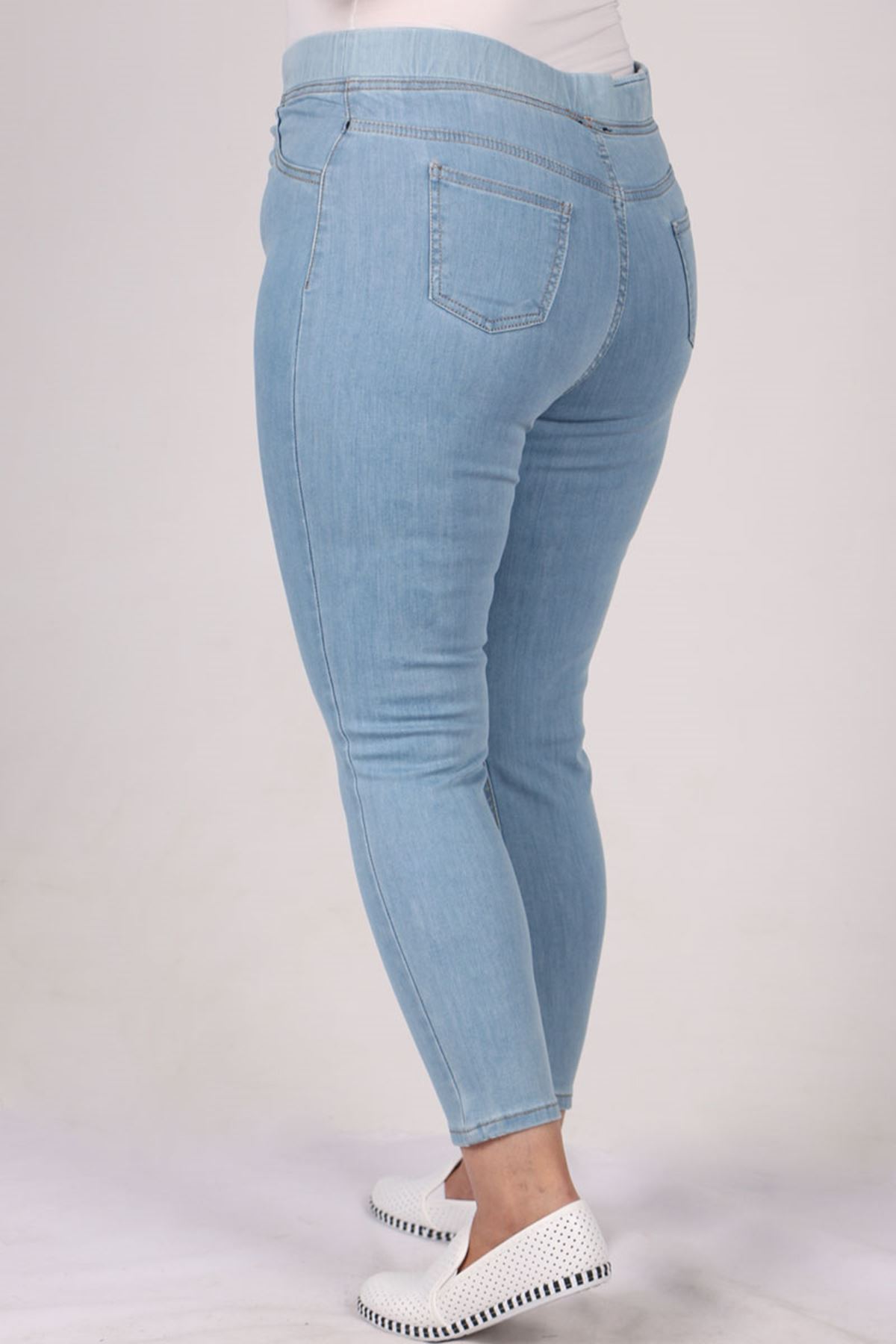 9109-10 بنطلون جينز مرن الخصر و مقاس كبير- أزرق  