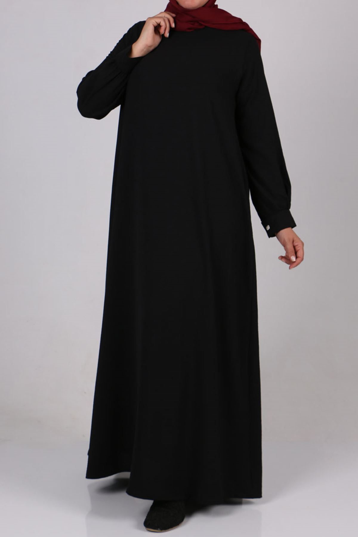 2102 Büyük Beden Airobin Elbise - Siyah
