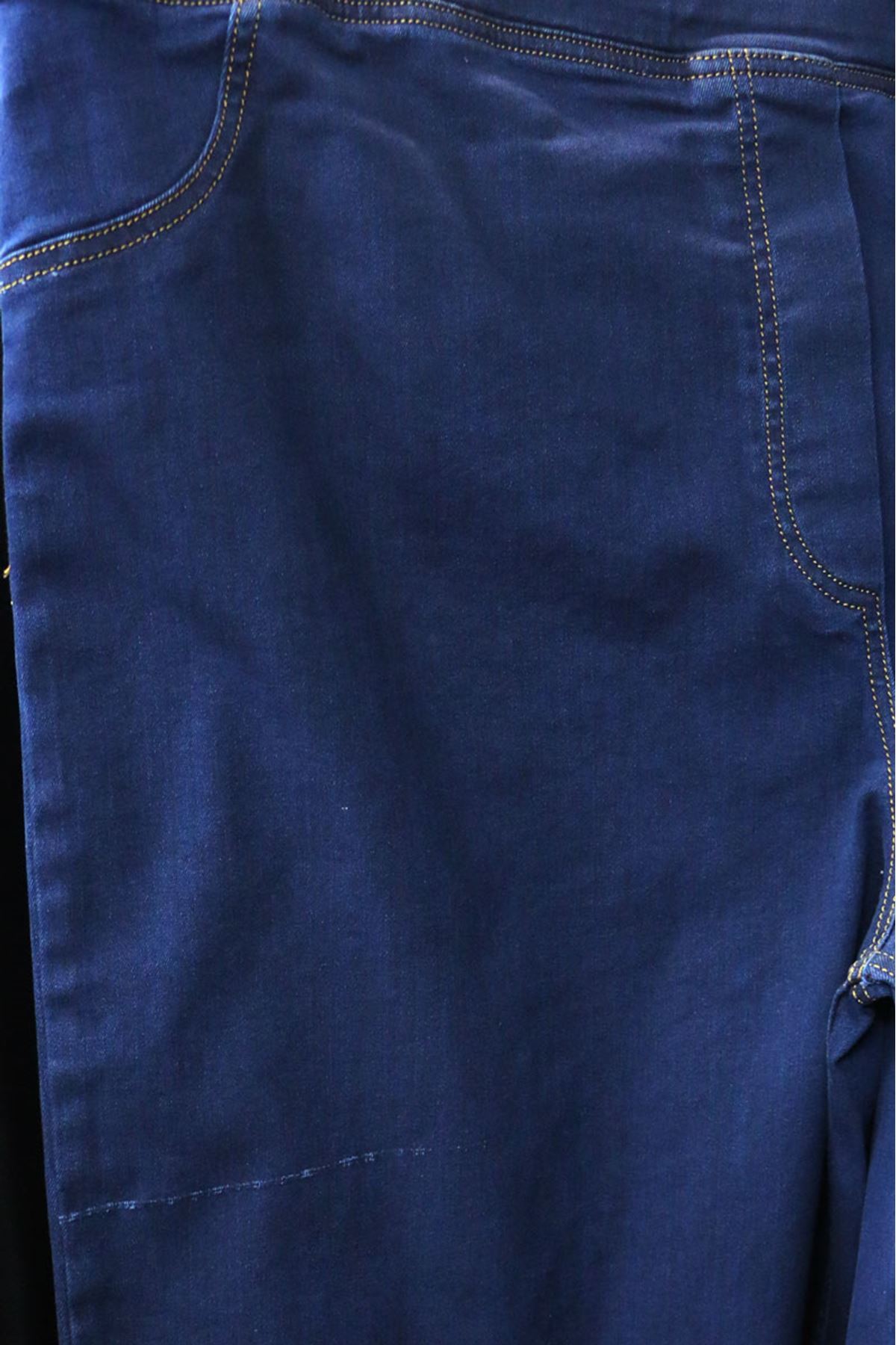 D- 9182 Büyük Beden Defolu  Beli Lastikli Bol Paça Kot Pantolon - Koyu Lacivert