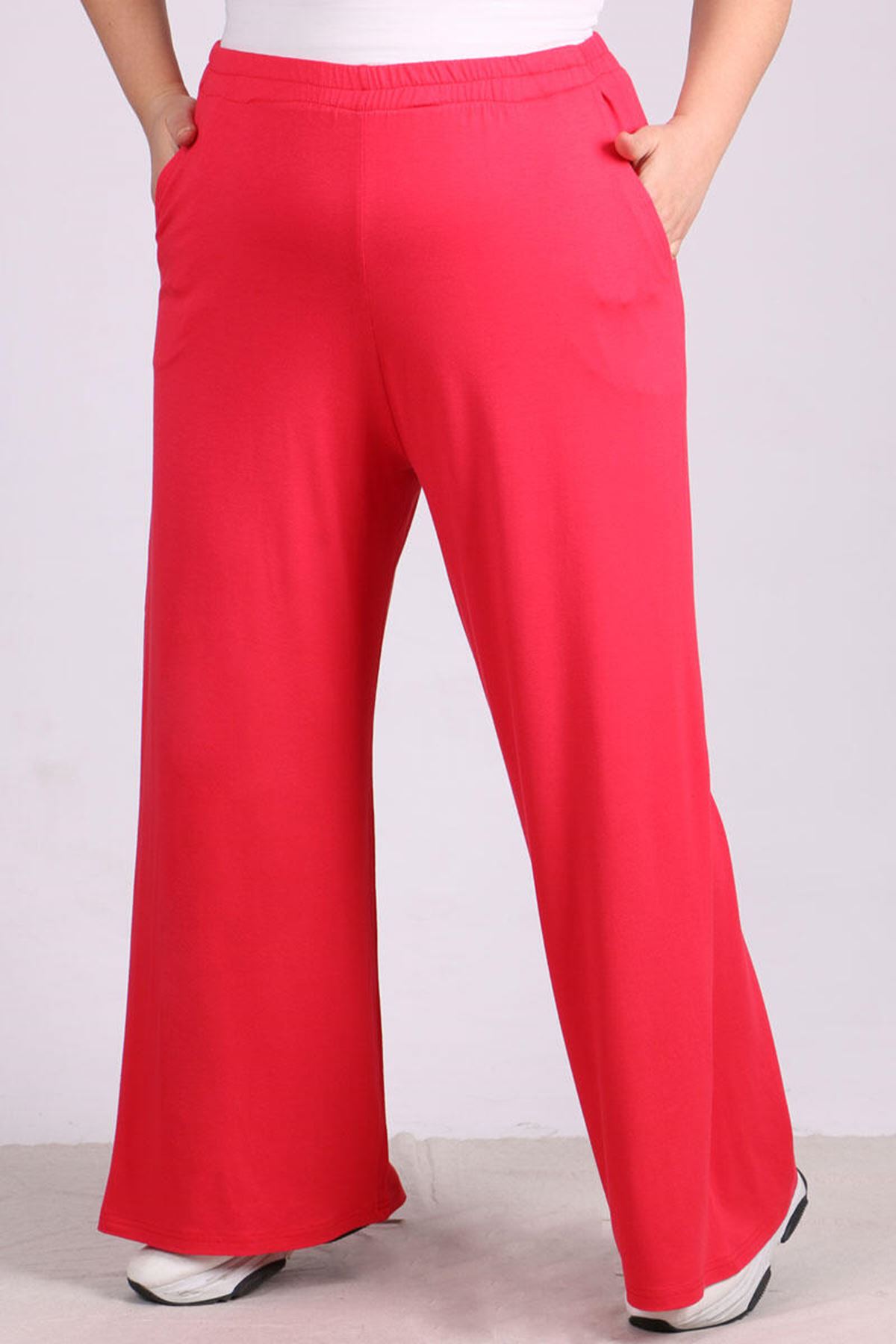 29010 Büyük Beden Beli Lastikli Penye Pantolon - Kırmızı 