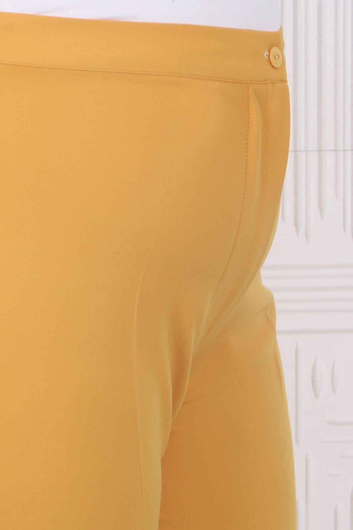 29013 Büyük Beden Klasik Bilek Pantolon-Sarı