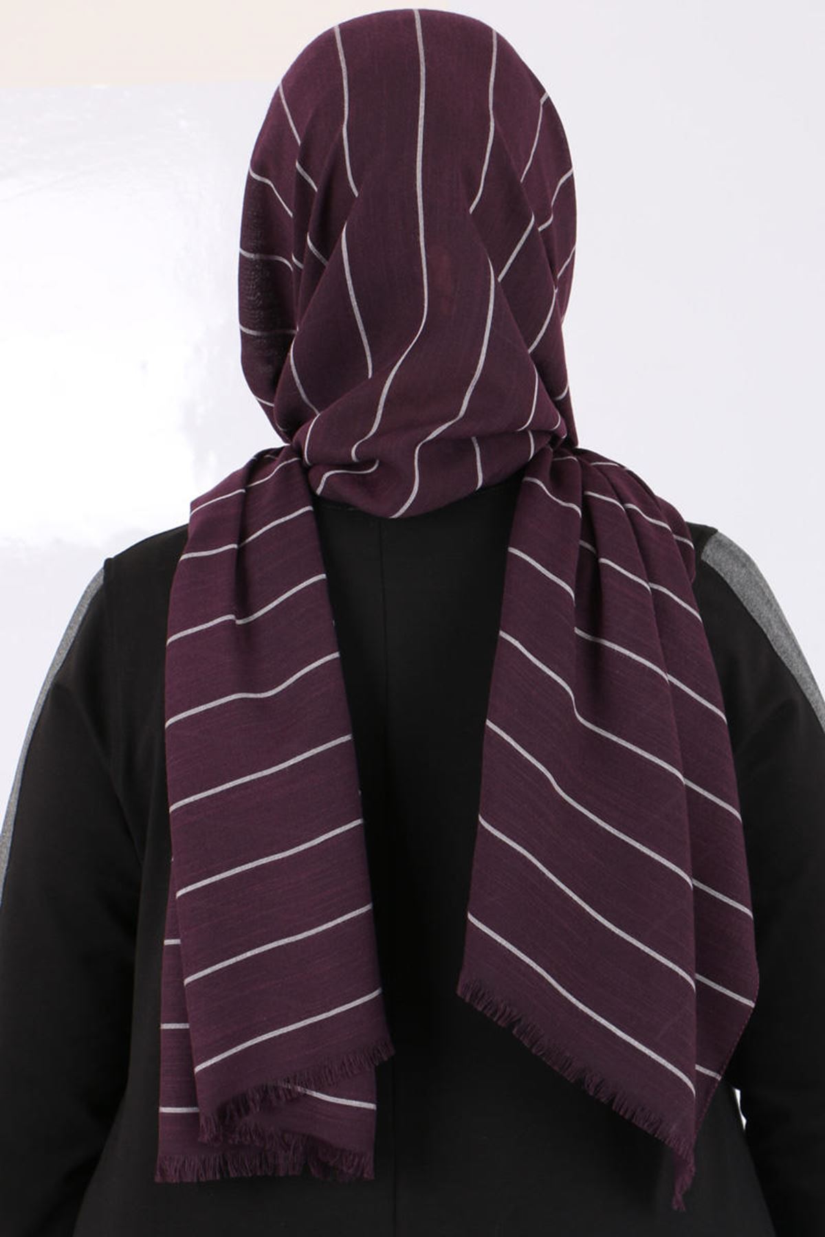 17068 Striped Cotton Shawl - Purple