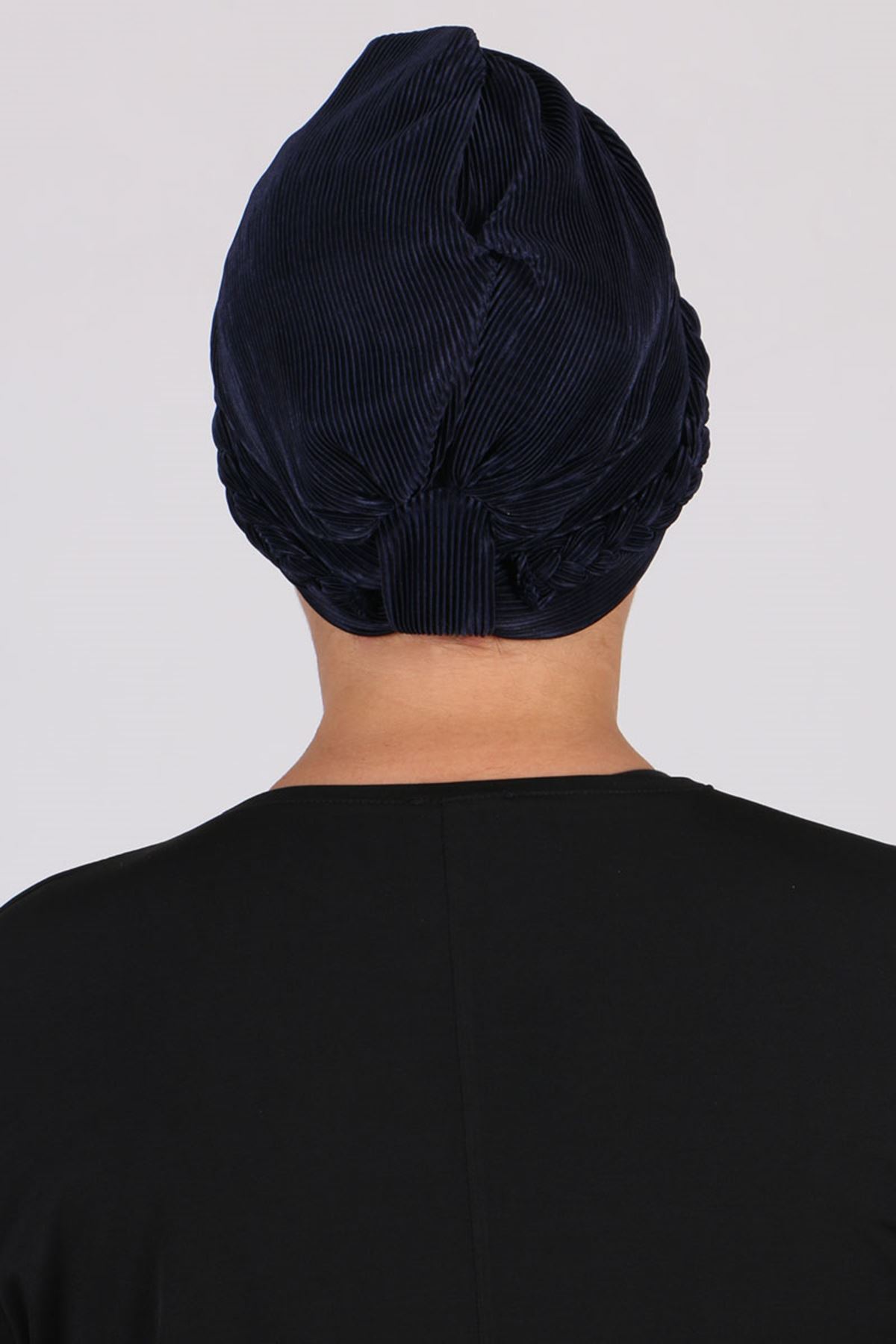 17133 Knit Detailed Bonnet - Navy Blue