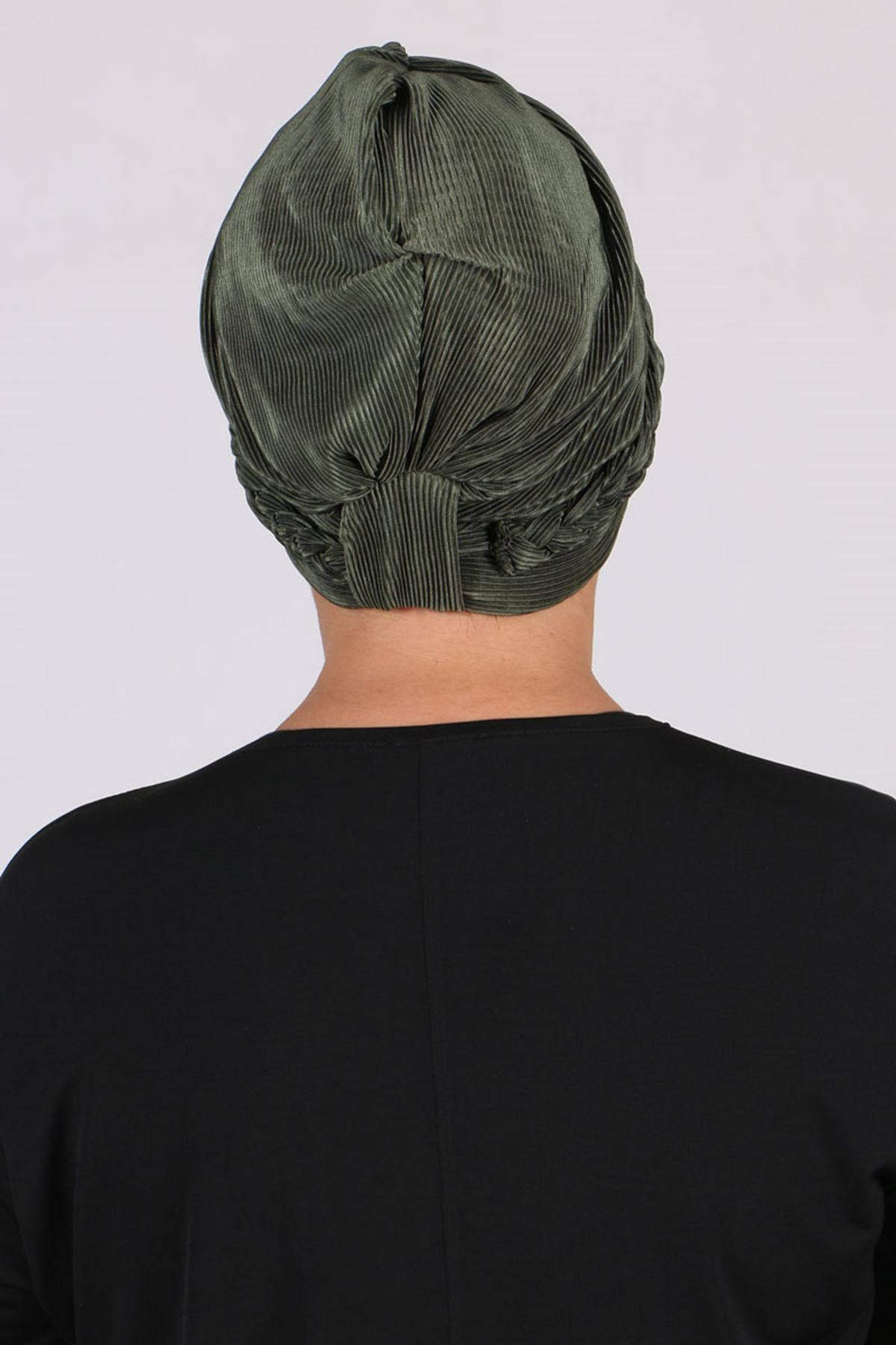 17133 Knit Detailed Bonnet - Olive Green