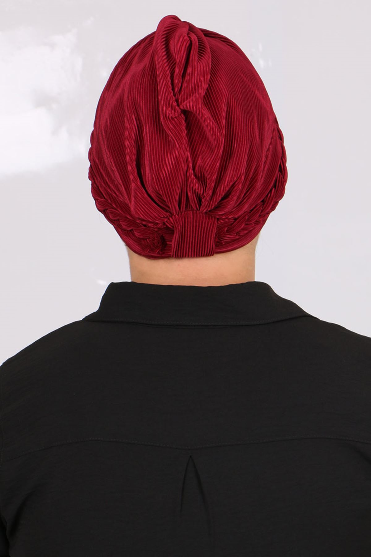 17133 Knit Detailed Bonnet - Claret Red