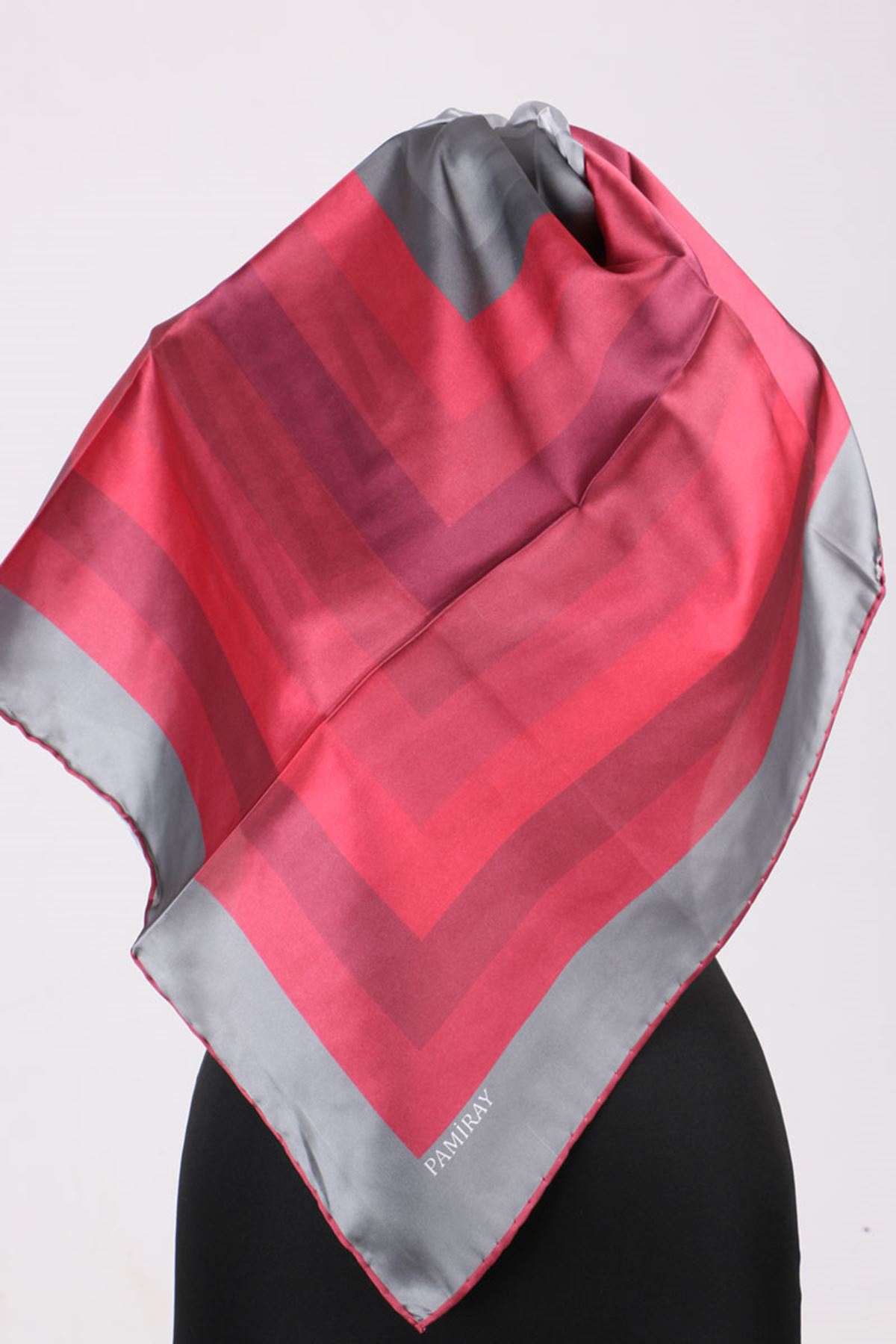 17158 Striped Silky Twill Scarf - Claret Red