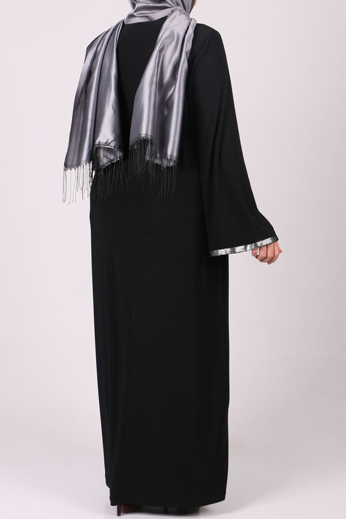 22010 Büyük Beden Kuşaklı Sandy Elbise - Siyah