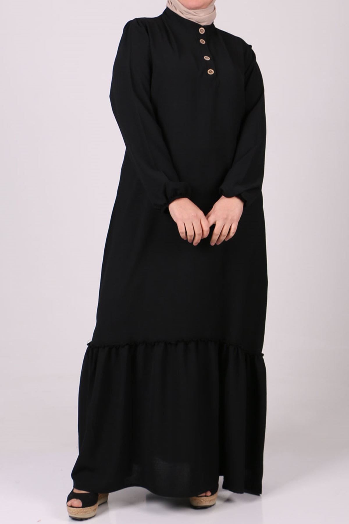 22011 Büyük Beden Önden Patlı Moskino Elbise - Siyah