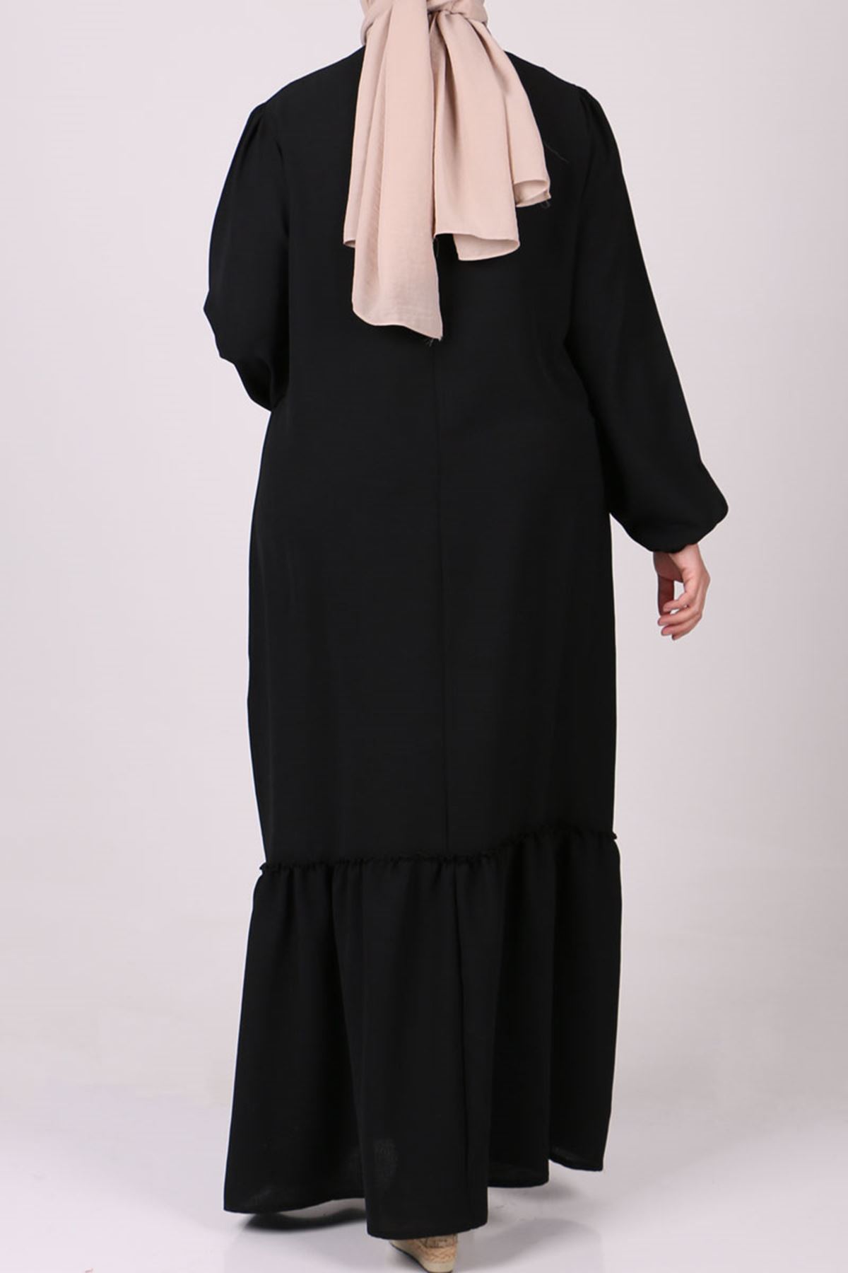 22011 Büyük Beden Önden Patlı Moskino Elbise - Siyah