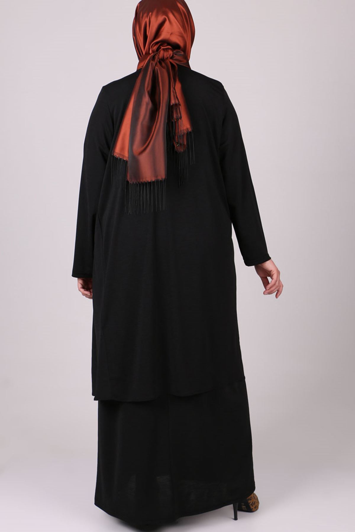 27200 Büyük Beden Mina Krep Ceketli Elbise Takım - Siyah