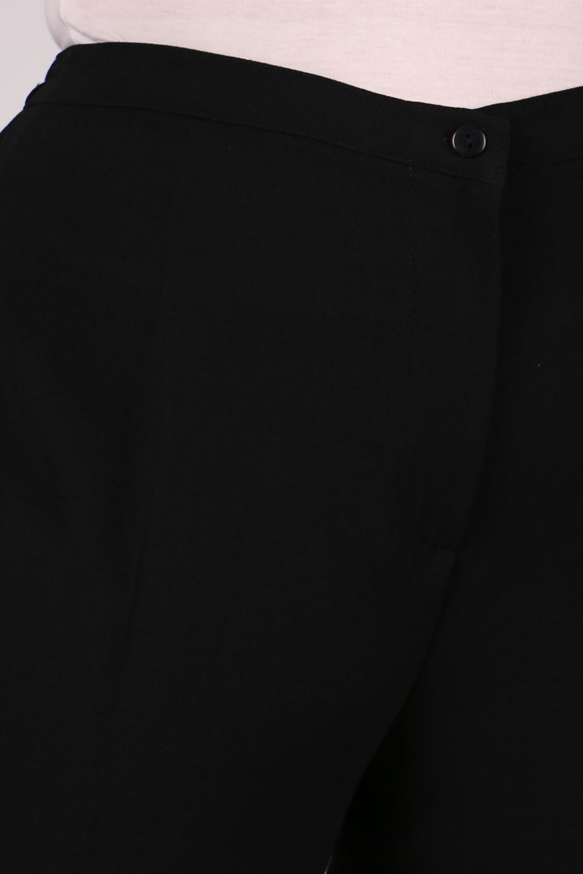 29017 Büyük Beden Beli Lastikli Çift Kat Krep Pantolon - Siyah
