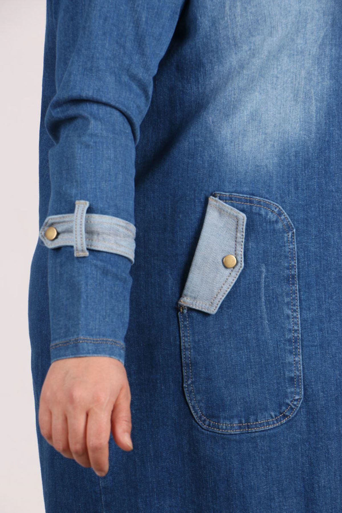 3092-2 Plus Size Jeans Coat- Blue