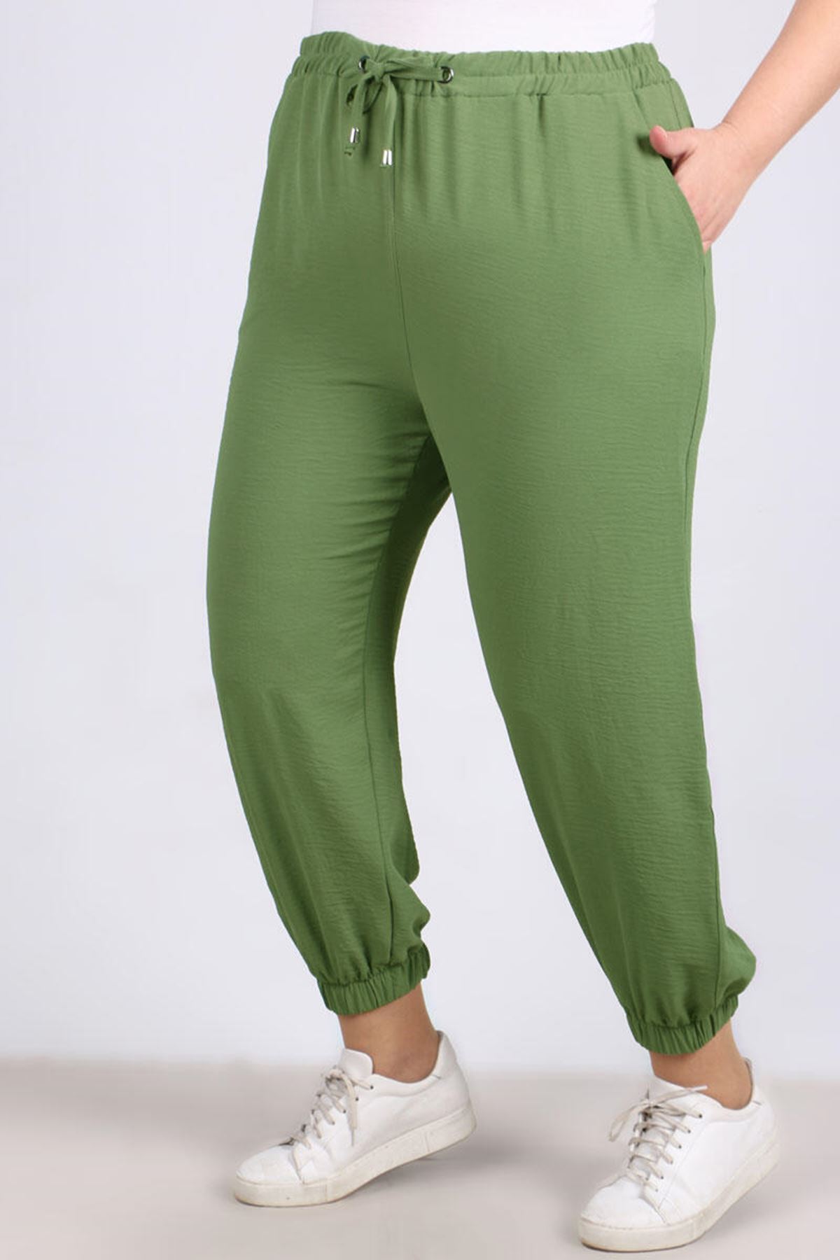 9113 Plus Size Pants with Elastic Waist and Trotters - Khaki