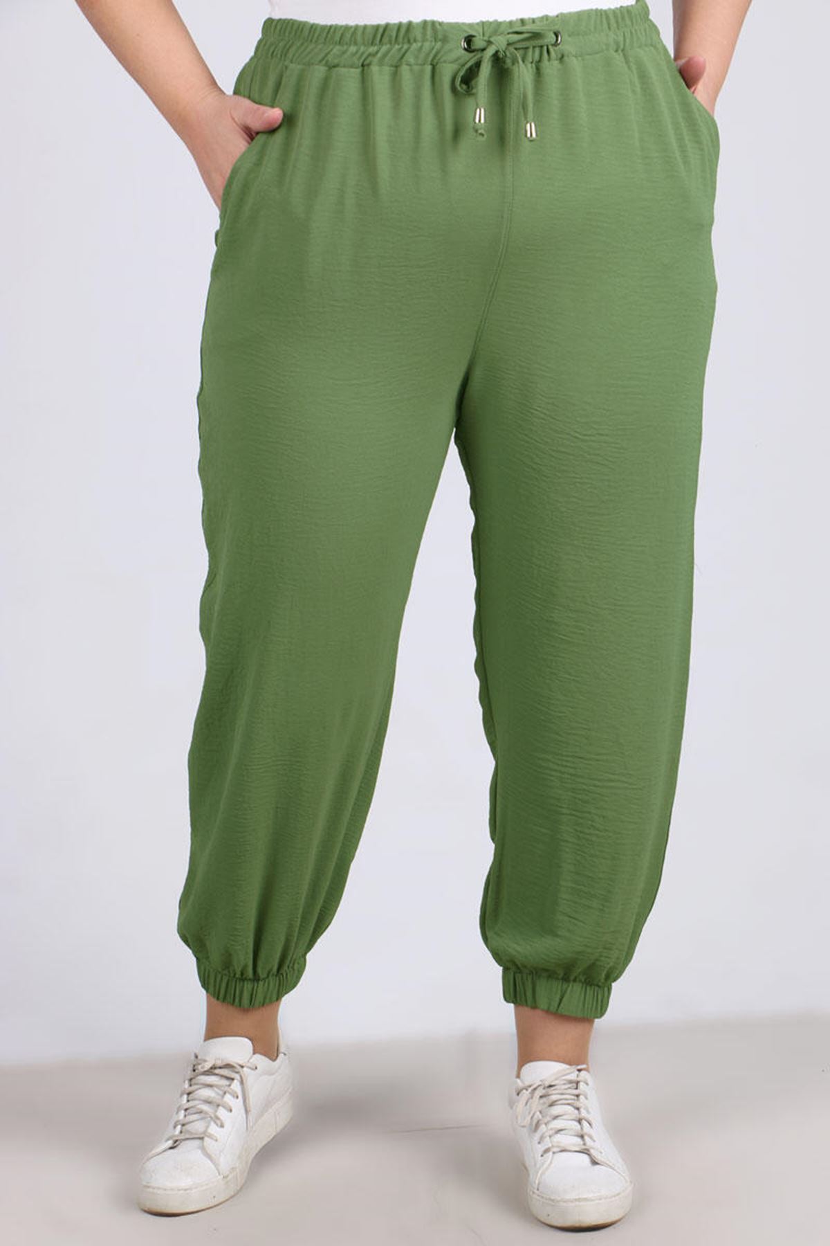 9113 Plus Size Pants with Elastic Waist and Trotters - Khaki
