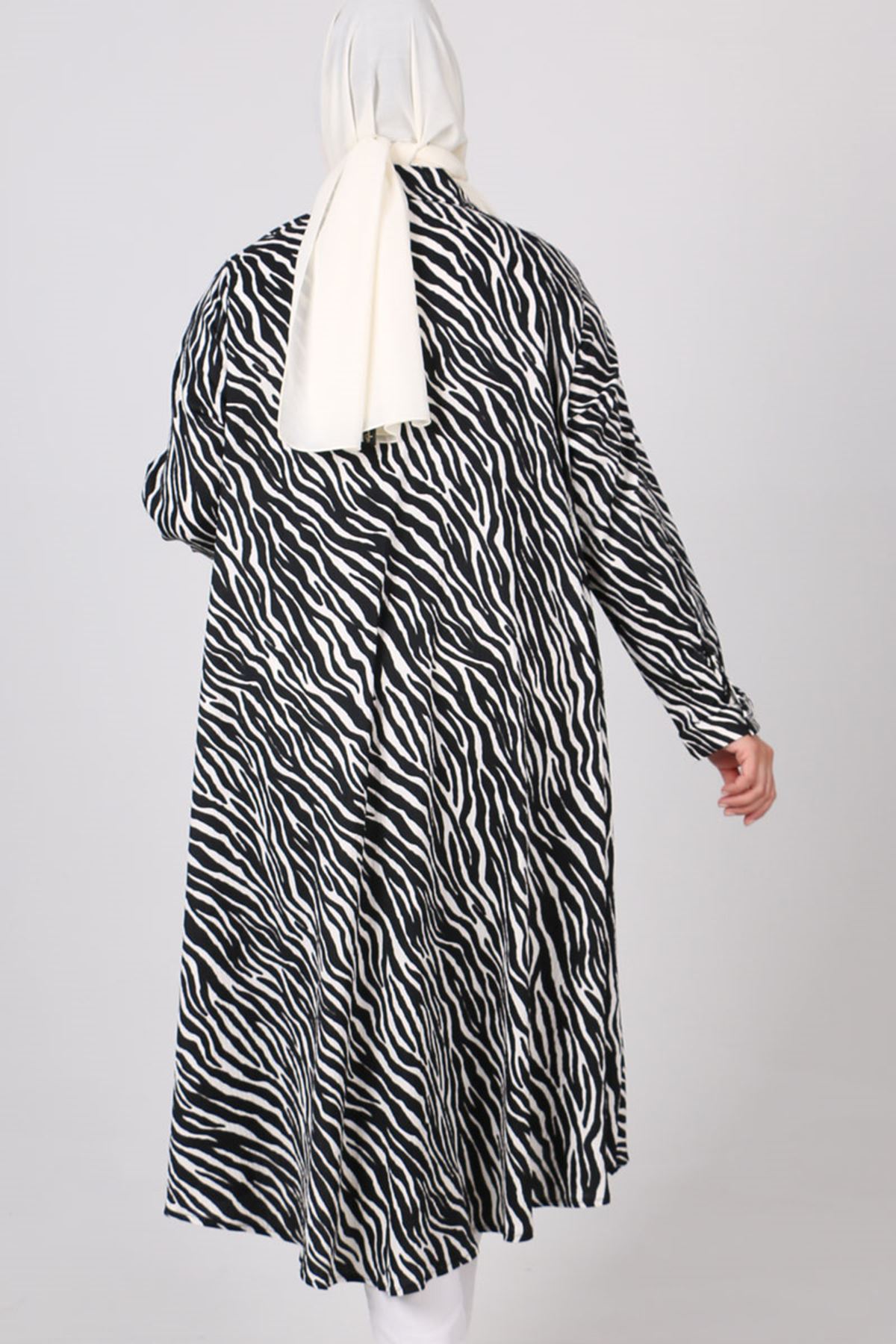 28061 Büyük Beden Desenli Bürümcük Gömlek Tunik - Zebra