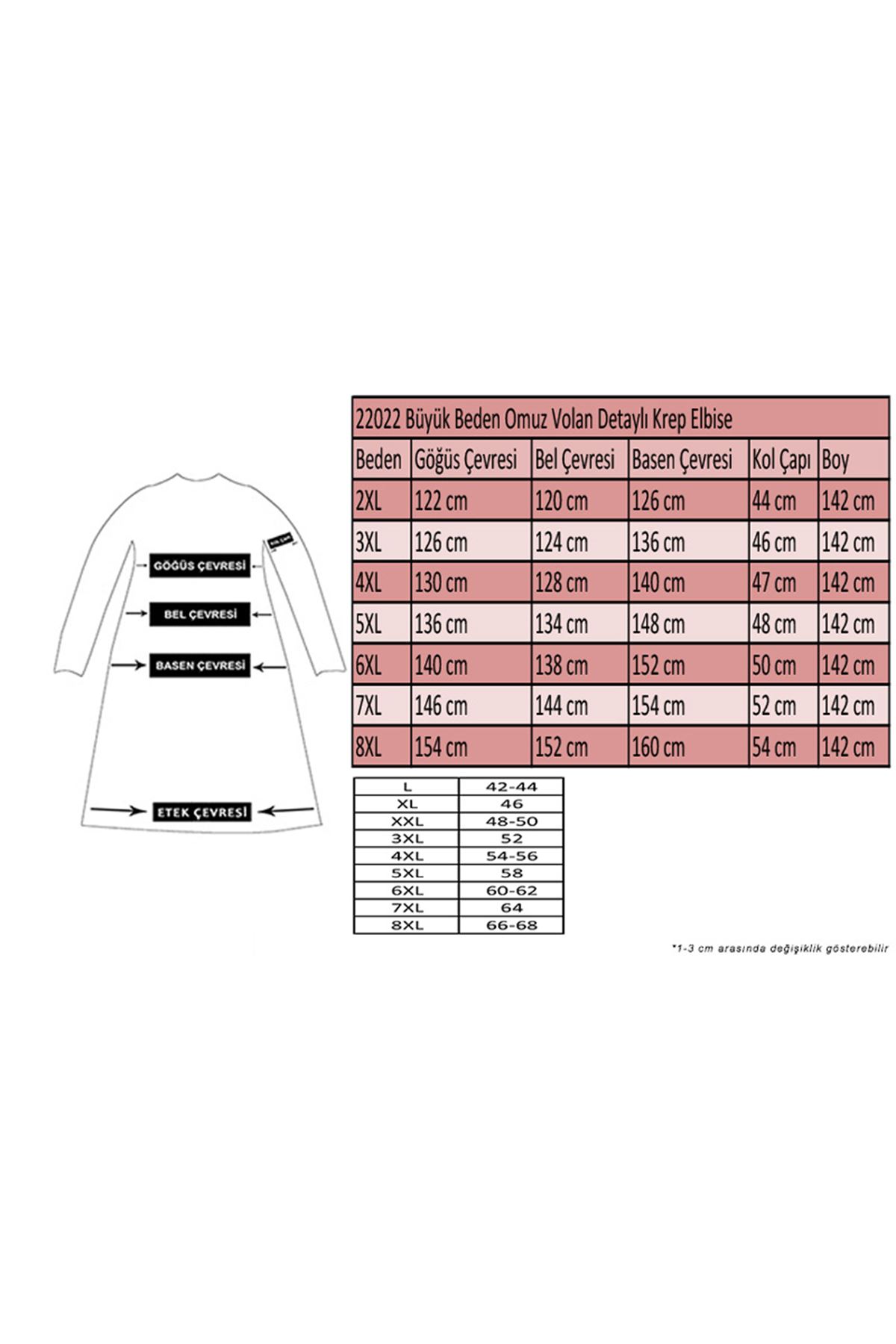 22022 Büyük Beden Omuz Volan Detaylı Krep Elbise - Saks
