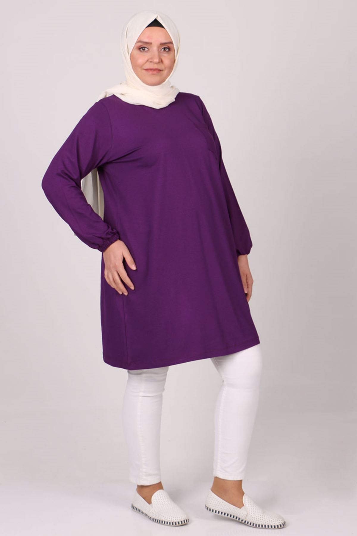 8252 Plus Size Pocket Detailed Tunic-Red