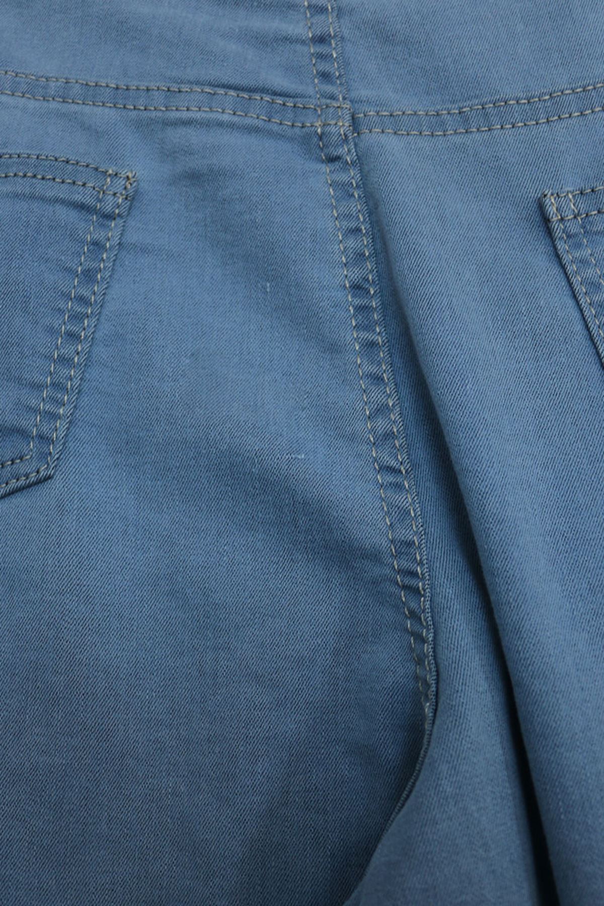 D-9182-1-1 Büyük Beden Defolu Beli Lastikli Bol Paça Kot Pantolon - Buz Mavi 