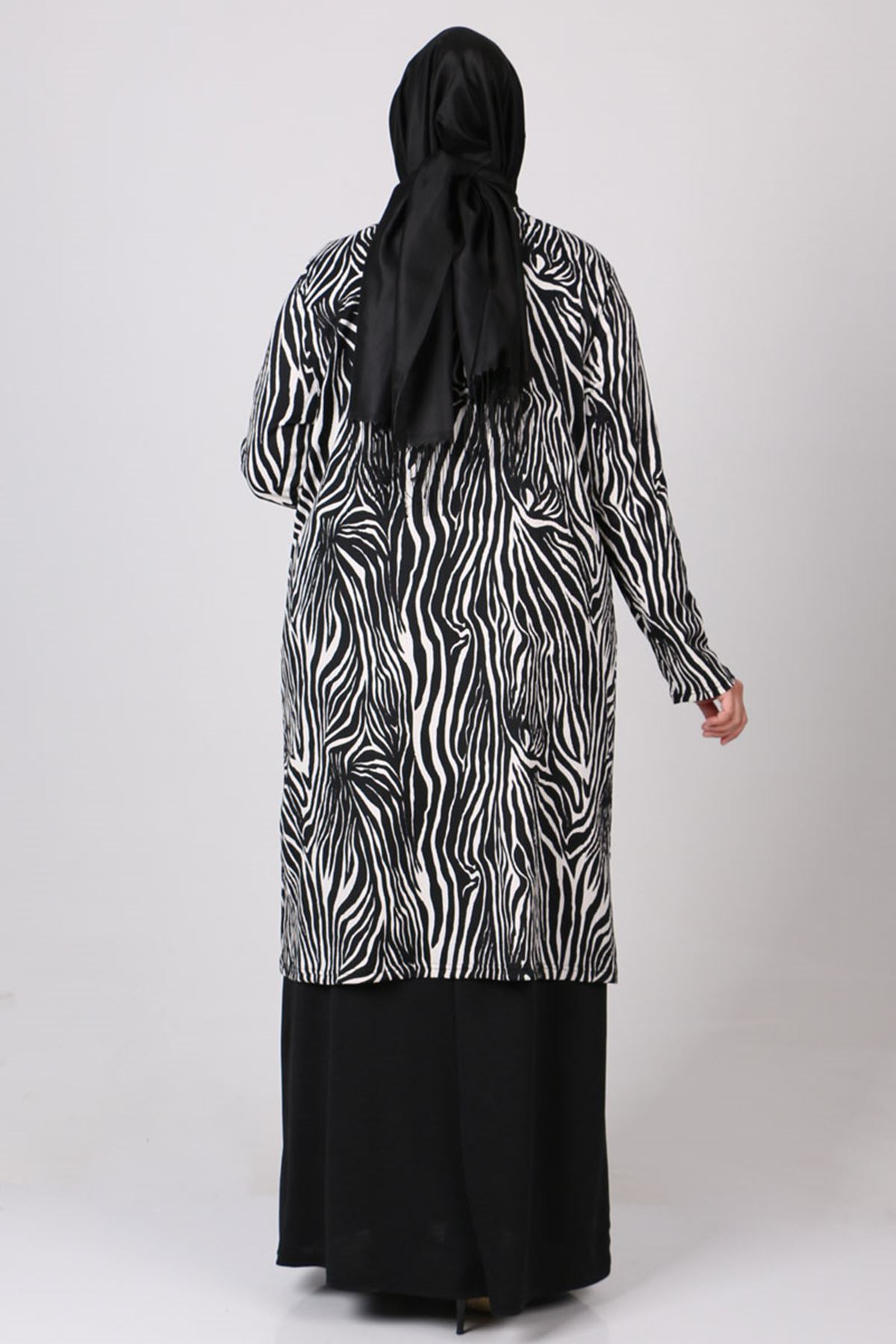 27203 Büyük Beden Bürümcük Ceketli Elbise Takım - Zebra