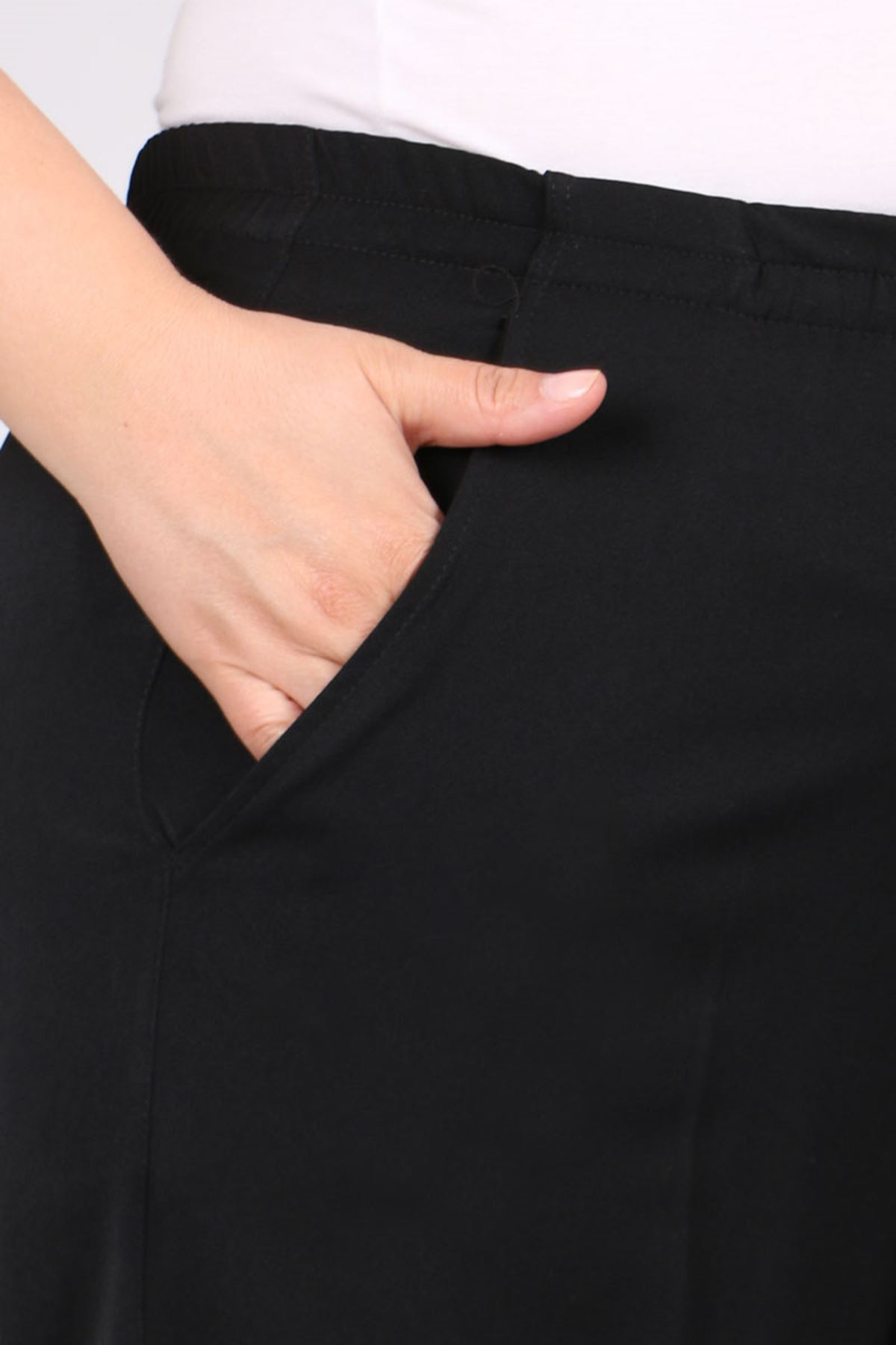 29019 Büyük Beden Beli Lastikli En Boy Likra Pantolon - Siyah