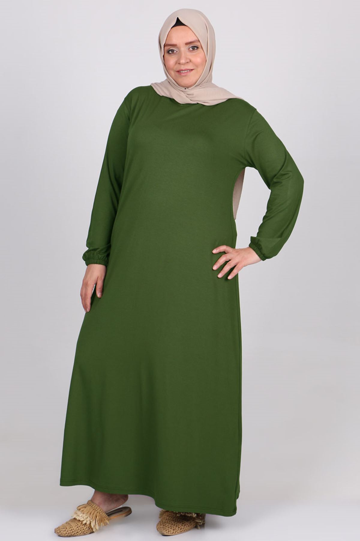 2035 Plus Size Elastic Sleeve Dress-Mink
