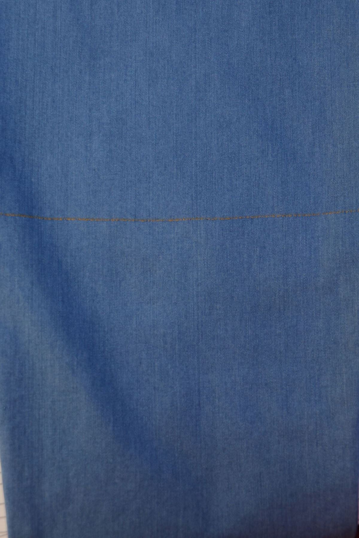 D-9184-3 Büyük Beden Beli Lastikli Taşlamalı  Dar Paça Kot Defolu Pantolon-Buz Mavi 