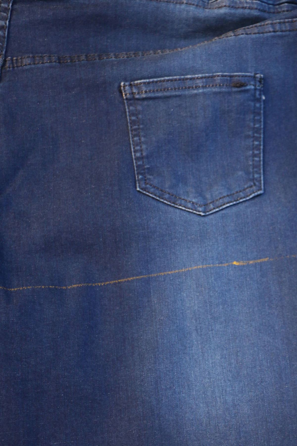 D-9184-3 Büyük Beden Beli Lastikli Taşlamalı  Dar Paça Kot Defolu Pantolon-Lacivert  