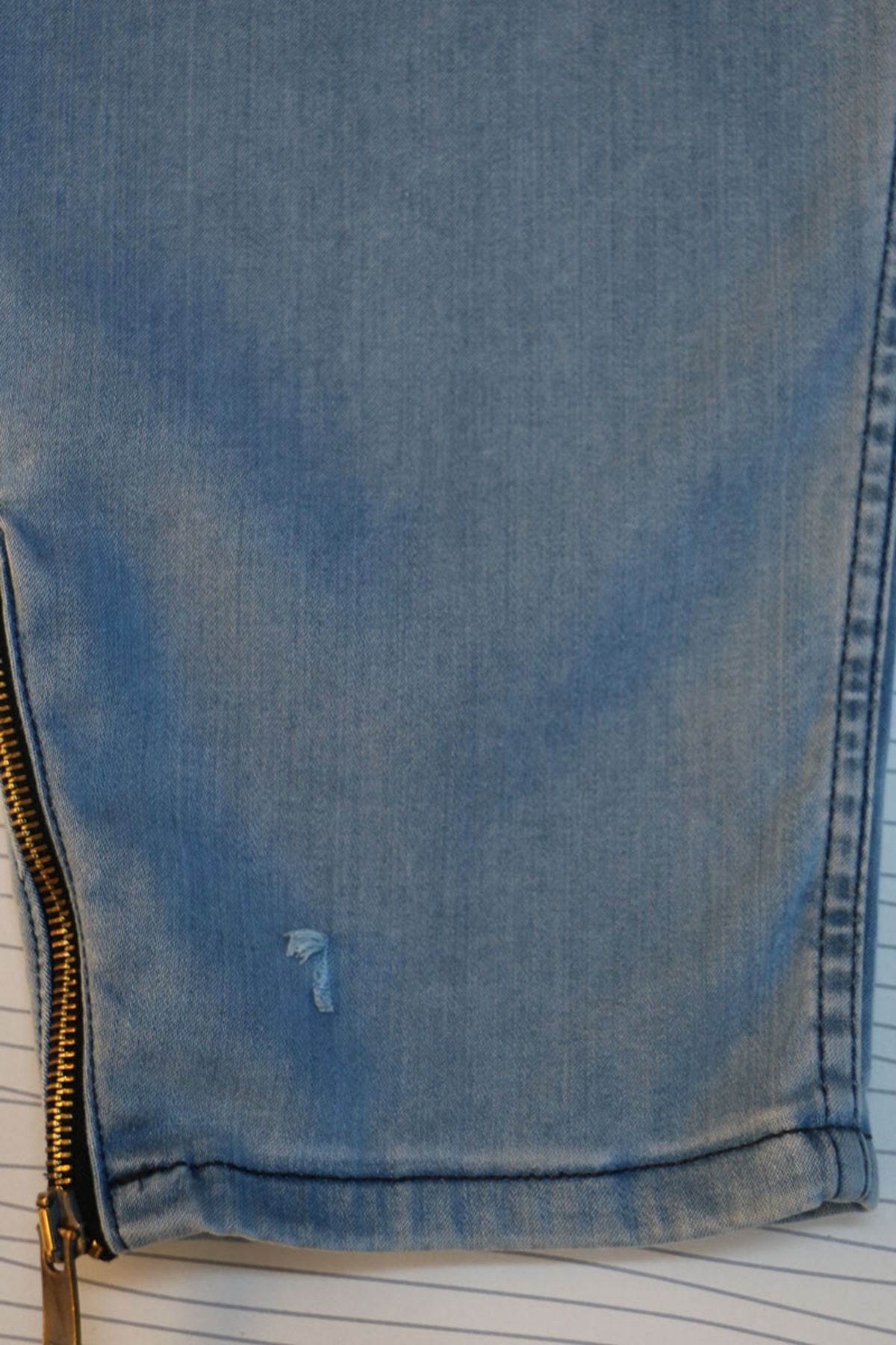 D-9121-6 Büyük Beden Beli Lastikli Dar Paça Defolu Kot Pantolon -Buz Mavi 