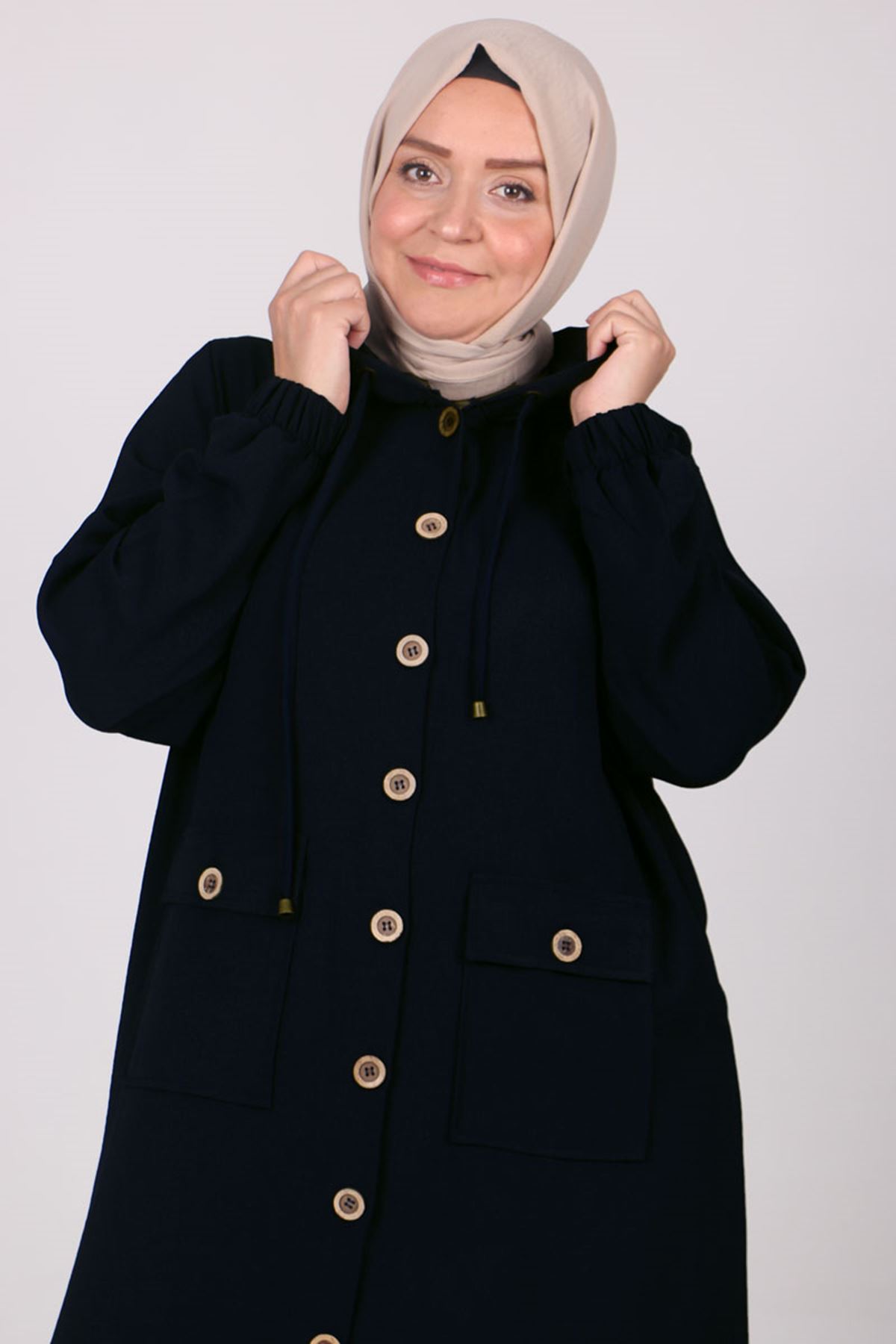 3125 Plus Size Coat with Pocket and Button- Naphtha Green