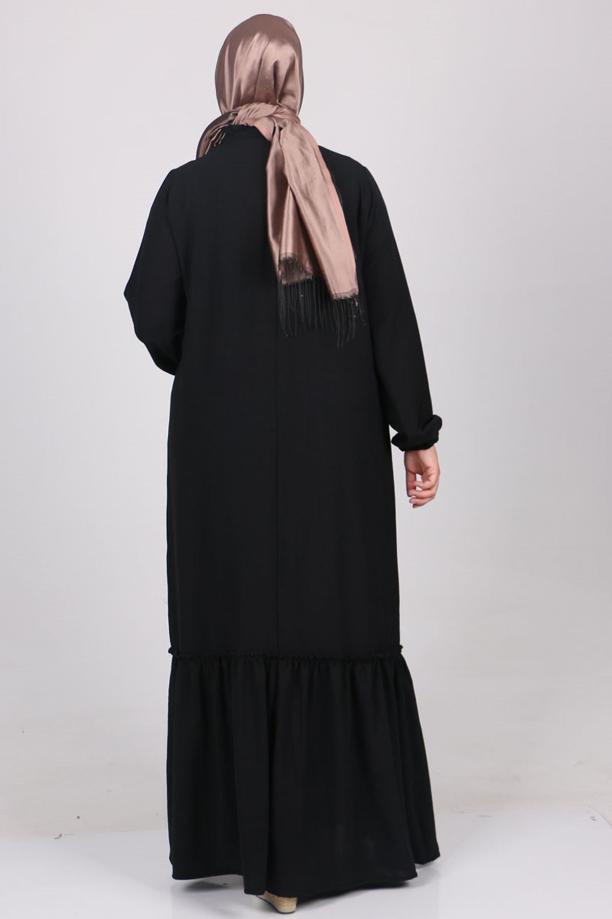 22028-1 Büyük Beden Fırfırlı Moskino Elbise-Siyah