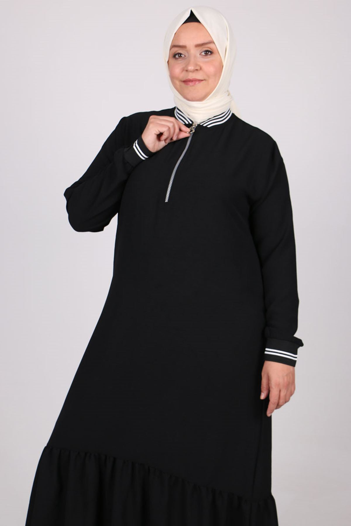22014 Büyük  Beden Ribanalı Moskino Elbise-Siyah