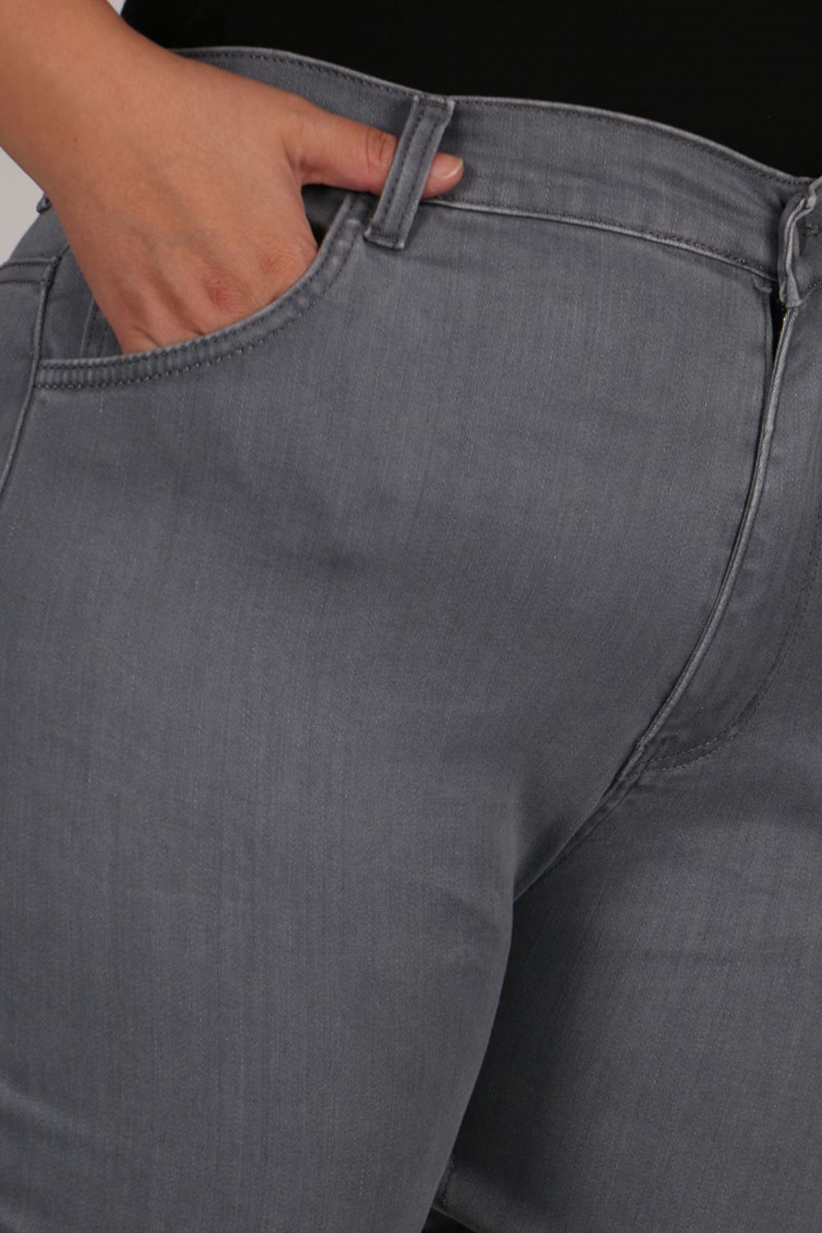 9107 Büyük Beden Dar Paça Uzun Boy Kot Pantolon-Gri