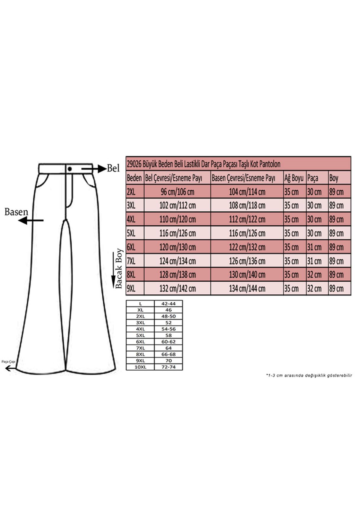 D-29026 Büyük Beden Beli Lastikli Dar Paça Paçası Taşlı Defolu Kot Pantolon-Lacivert 