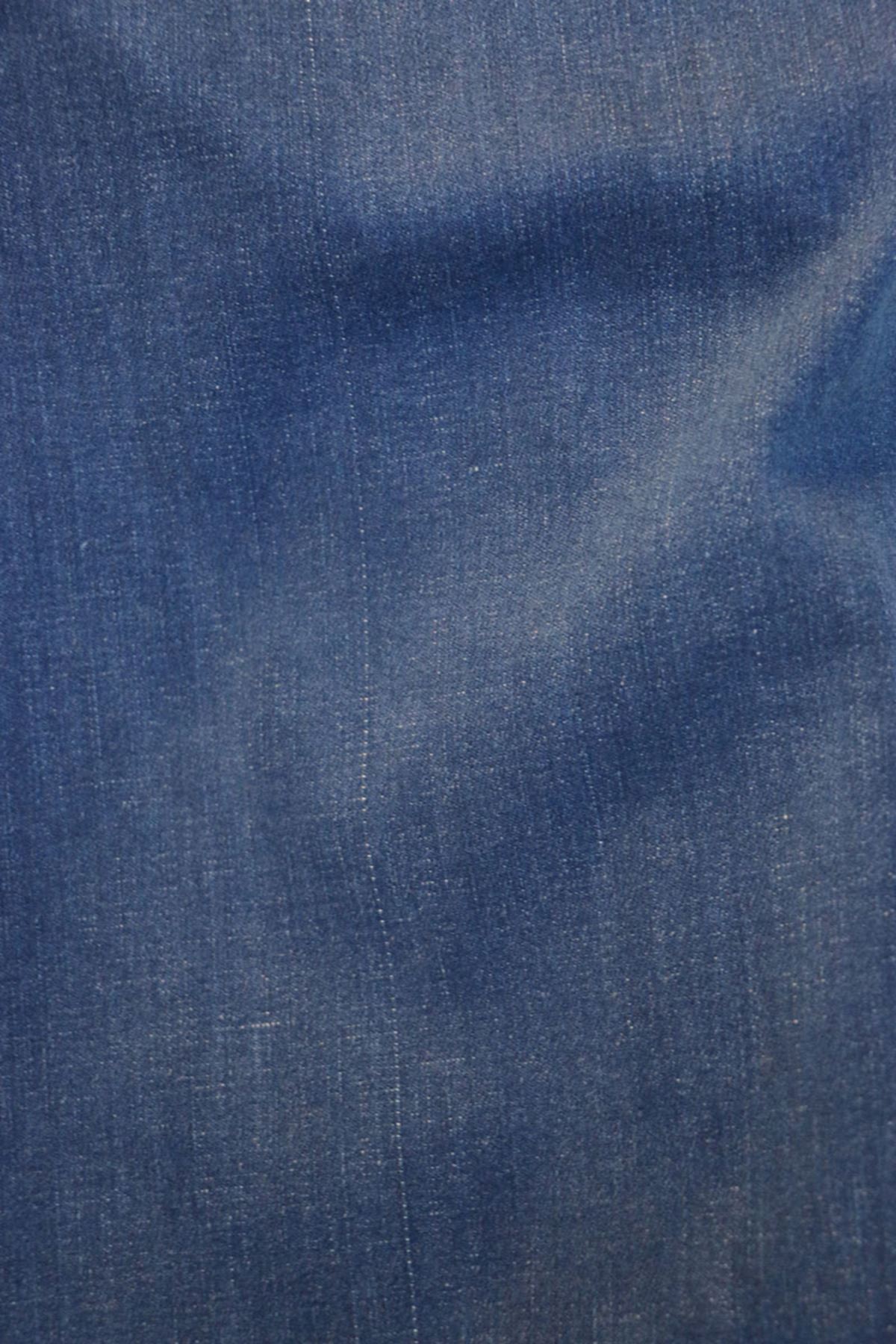 D-29026 Büyük Beden Beli Lastikli Dar Paça Paçası Taşlı Kot Defolu  Pantolon-Koyu Mavi 