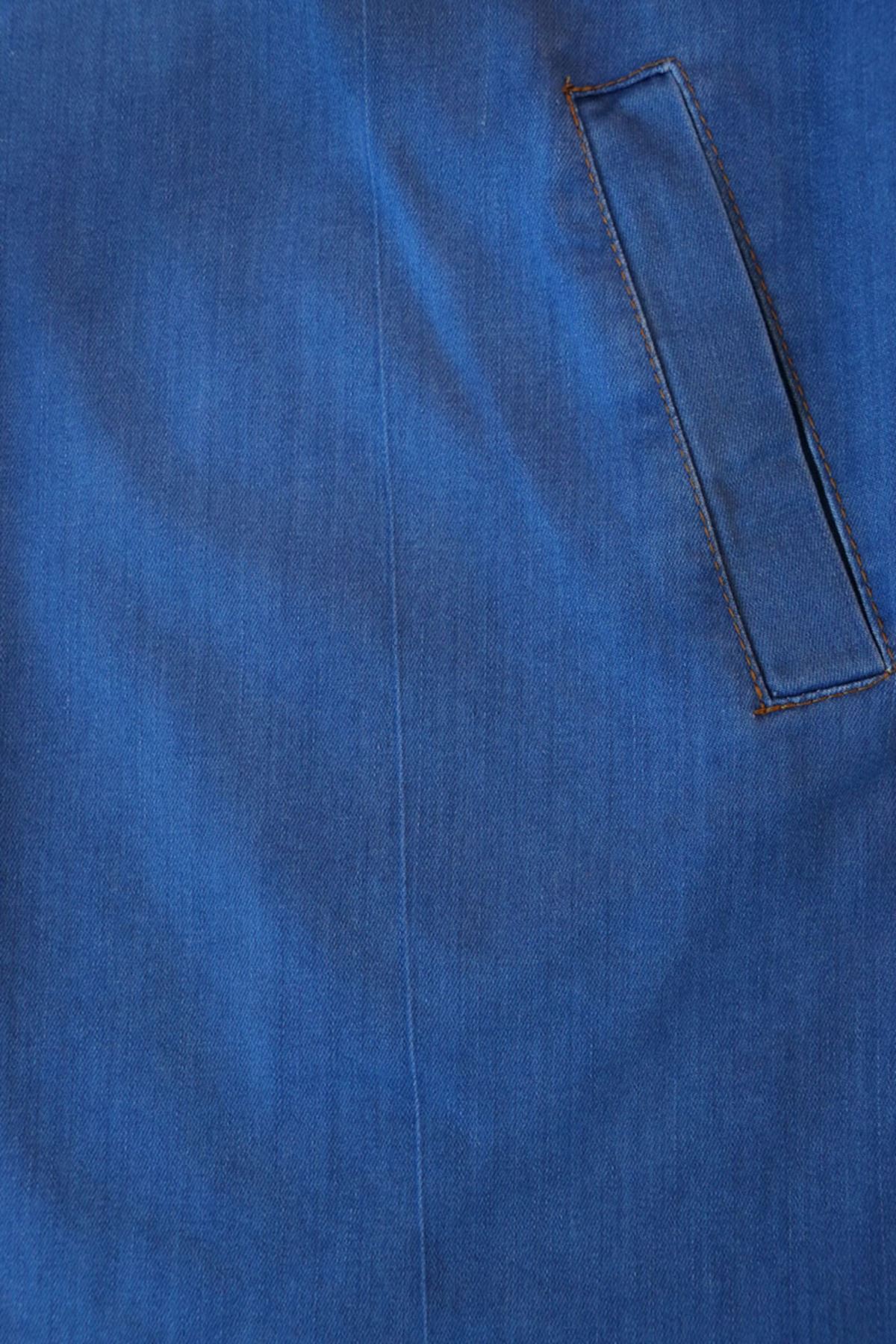 D-23041 Büyük Beden Taş Baskılı Defolu Kot Ceket - Mavi