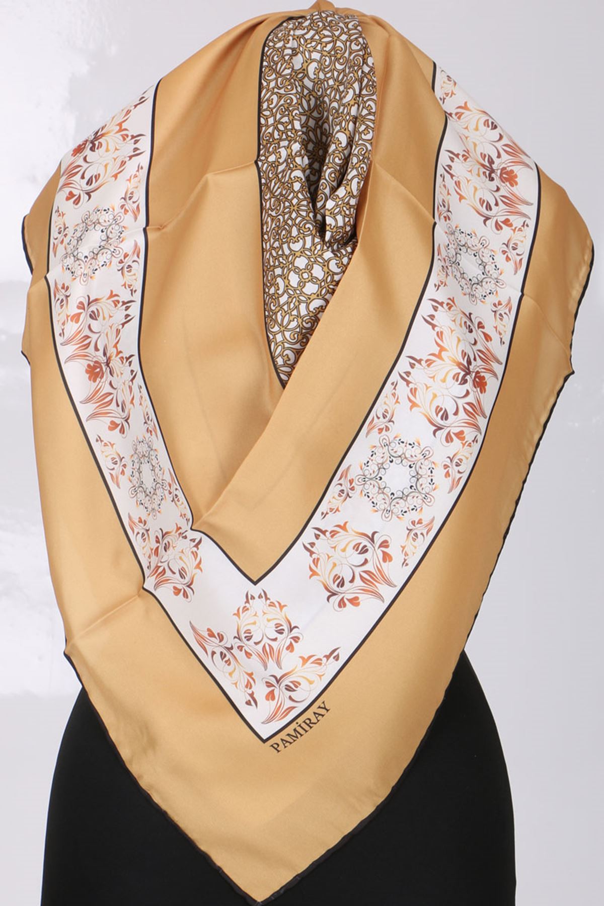 17127 Ethnic Patterned Rayon Scarf -Gold