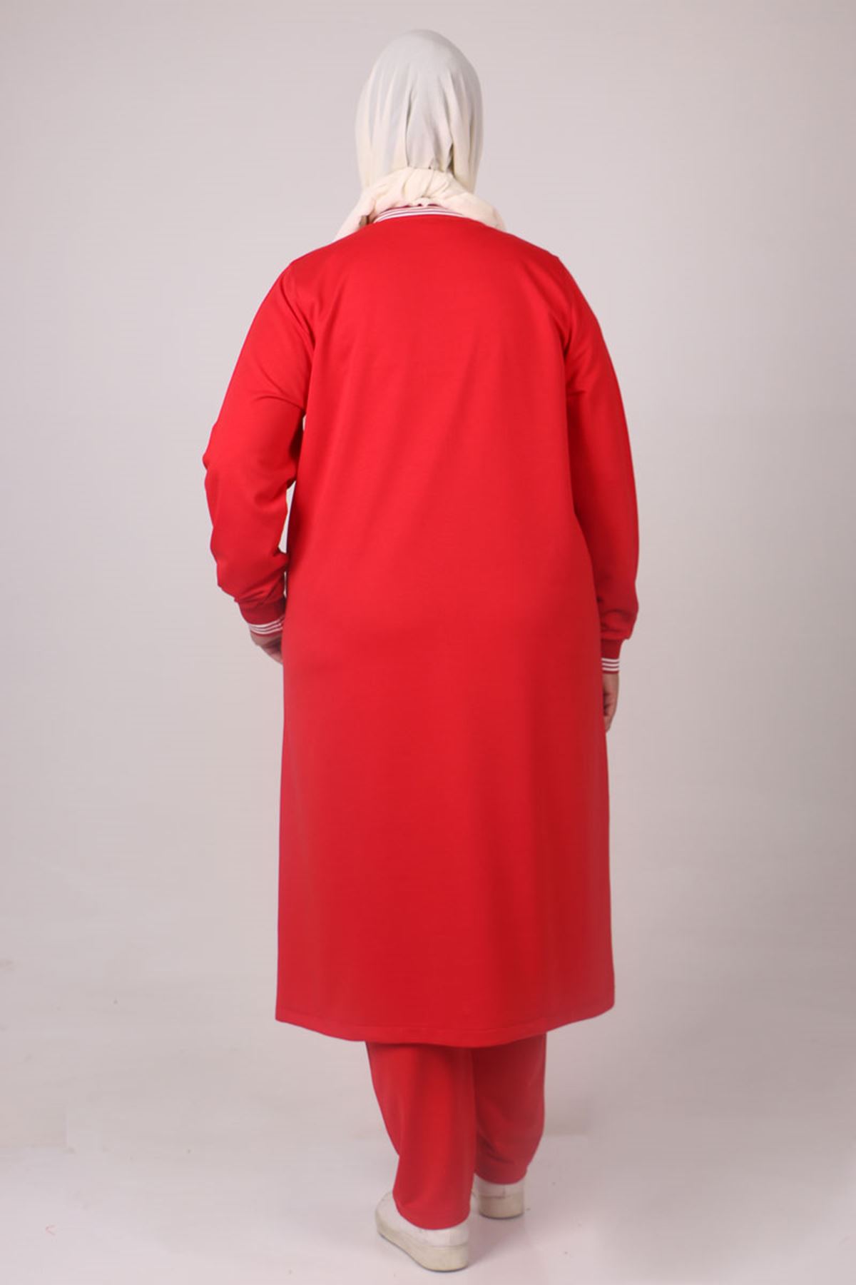 1954 Büyük Beden İki İplik Pantolonlu Takım-Kırmızı