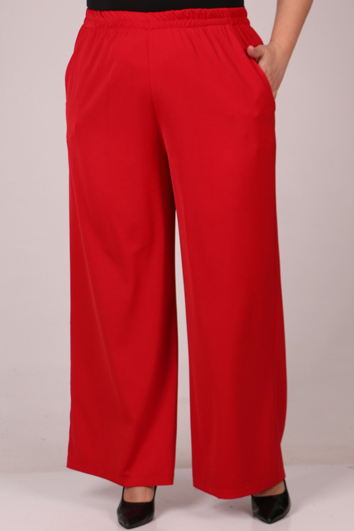 29019 Büyük Beden Beli Lastikli En Boy Likra Pantolon - Kırmızı