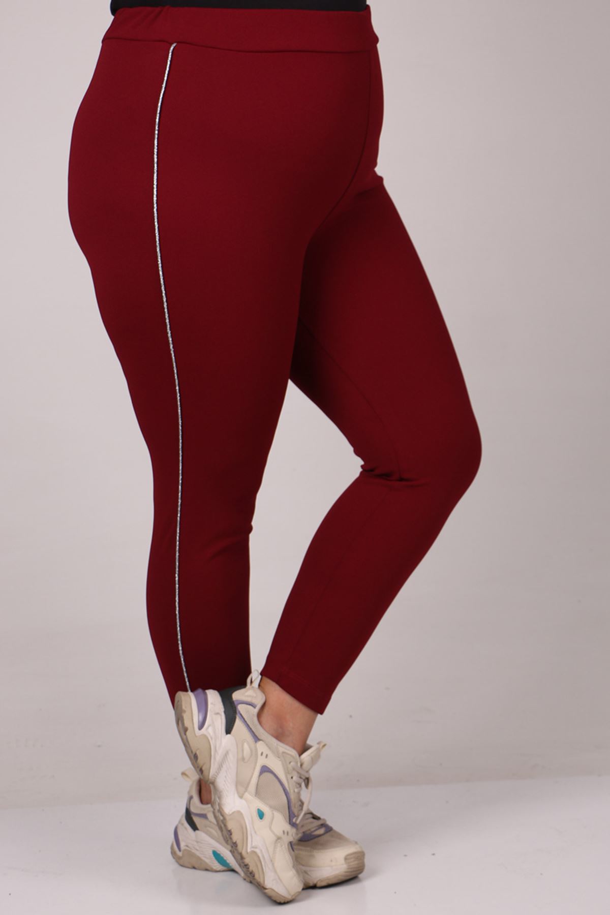 29506 Plus Size Scuba Leggings with Side Stripes - Burgundy