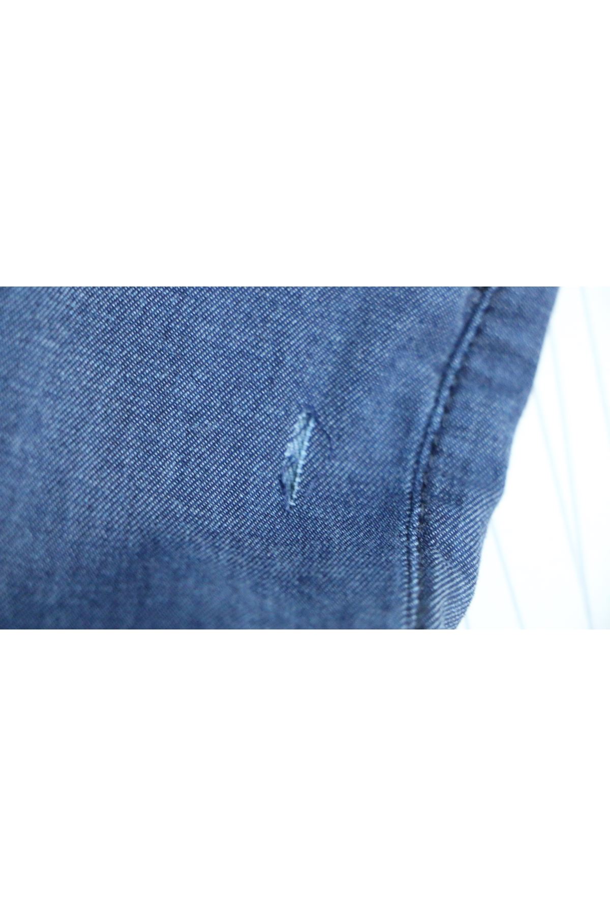 D-9109-16 Büyük Beden Beli Lastikli Dar Paça Kot Defolu Pantolon-Mavi 