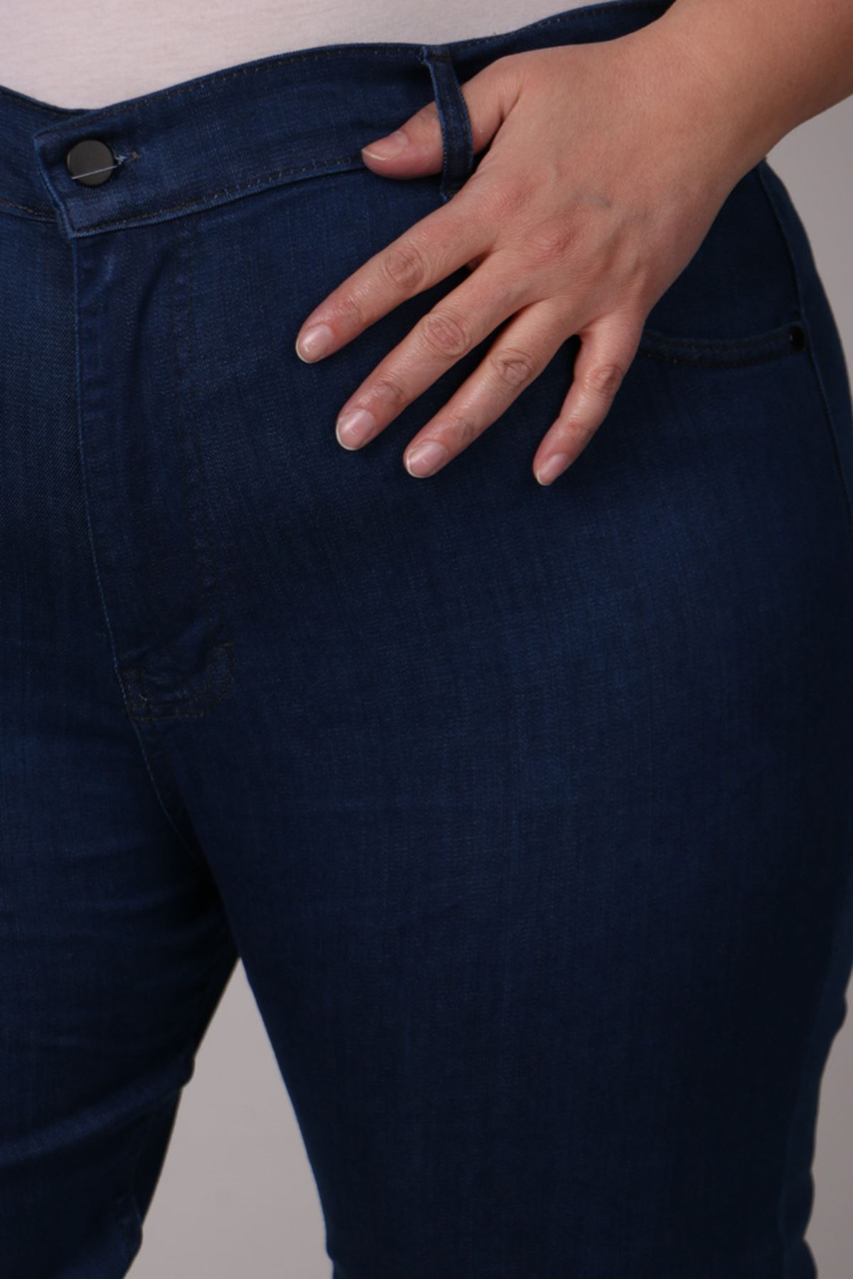 9183 Büyük Beden Dar Paça Uzun Boy Kot Pantolon - Mavi