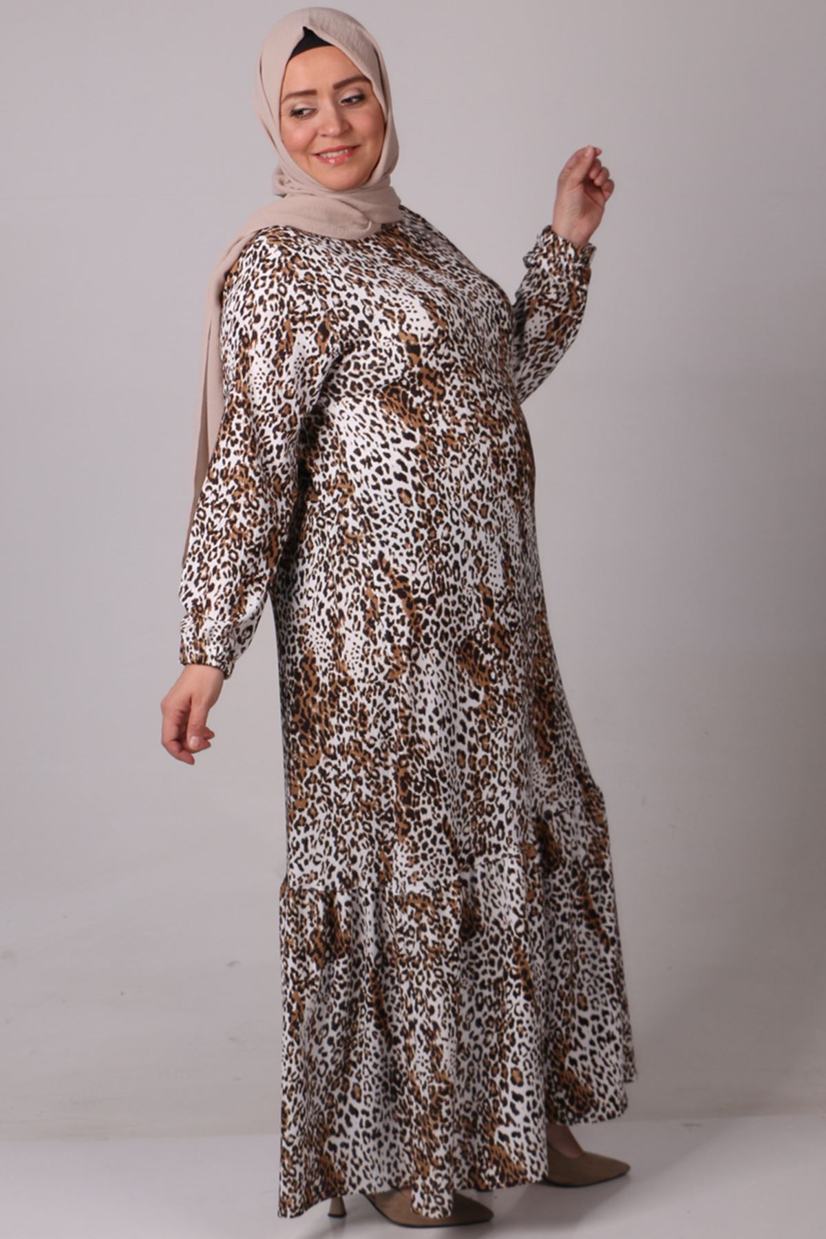 32024 Plus Size Skirt Frilly Crepe Dress -Leopard Patterned