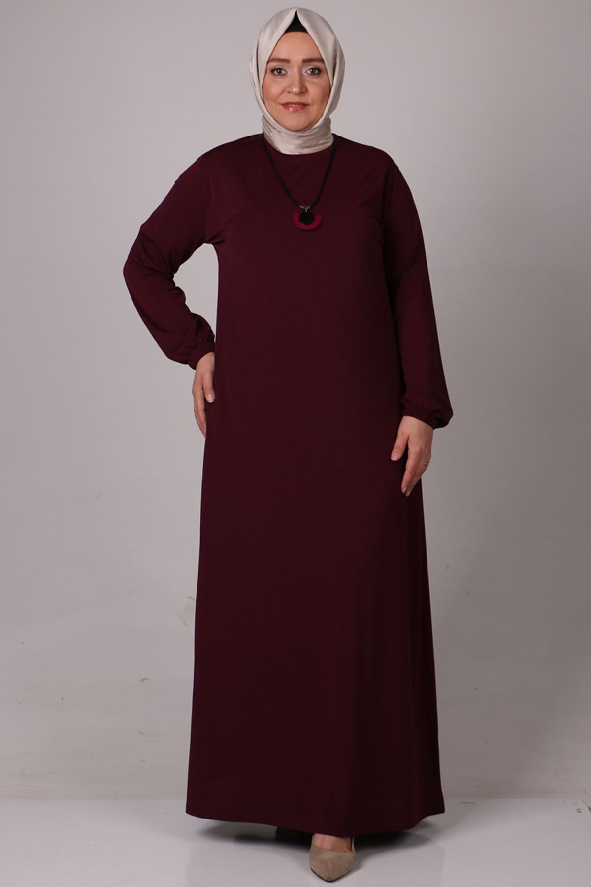 32021 Plus Size Mina Crepe Dress With Elastic Sleeve - Plum
