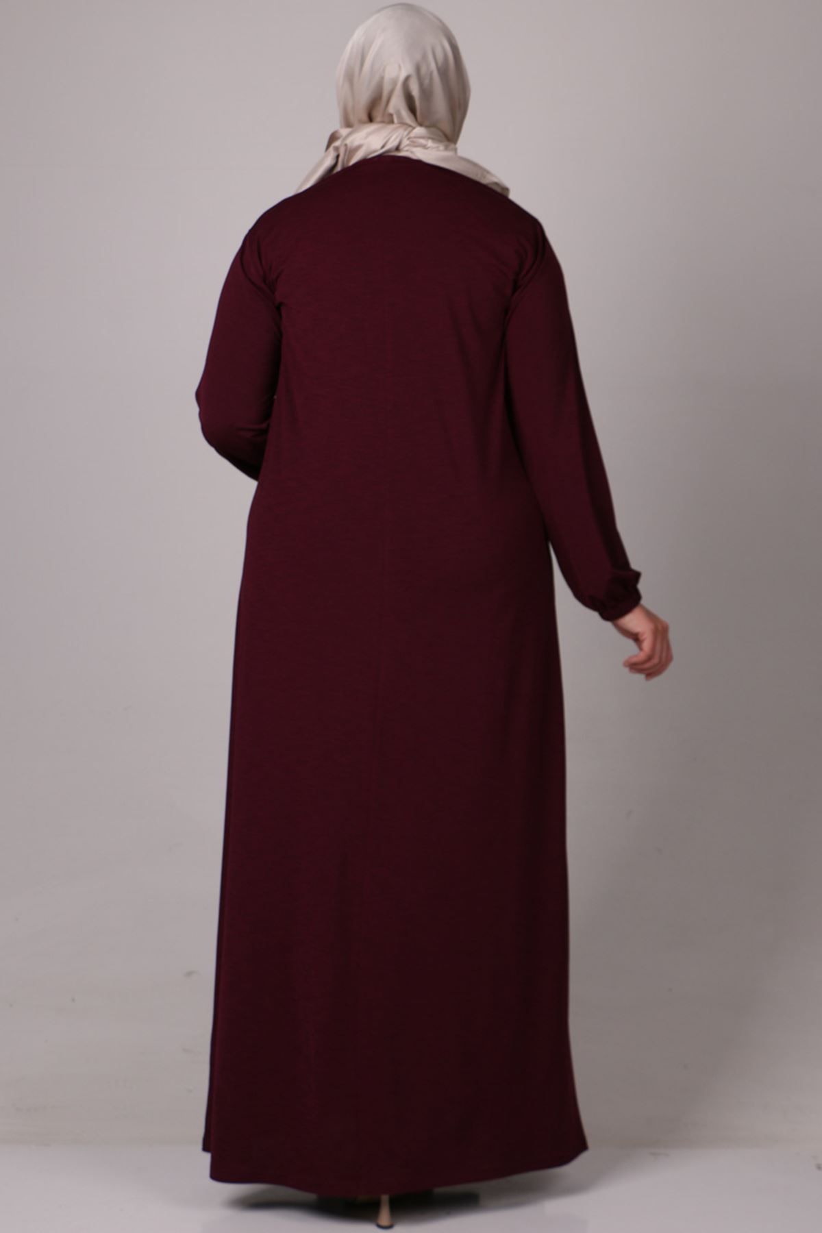 32021 Plus Size Mina Crepe Dress With Elastic Sleeve - Plum