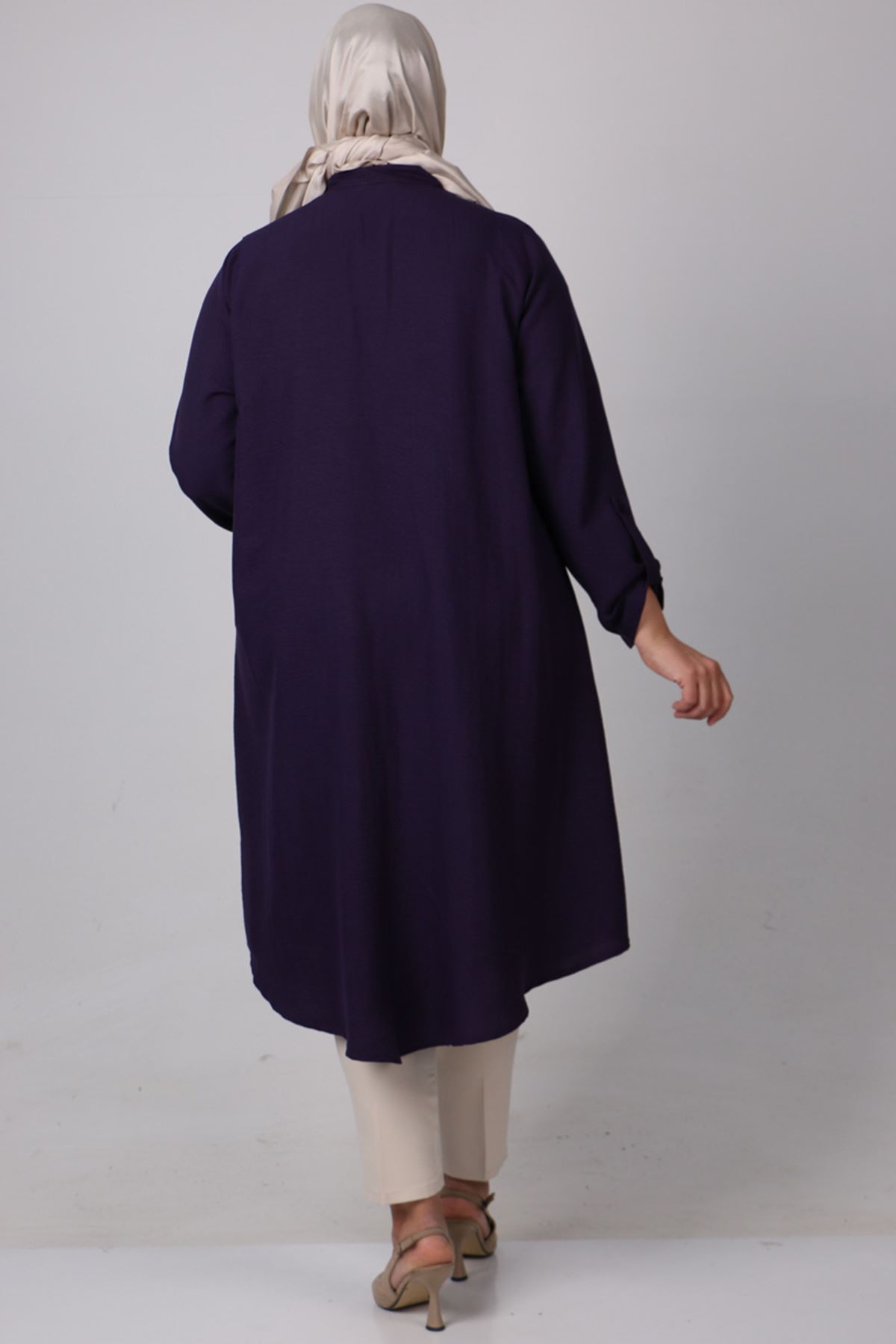38043 Large Size Judge Collar Miracle Shirt Tunic -Purple