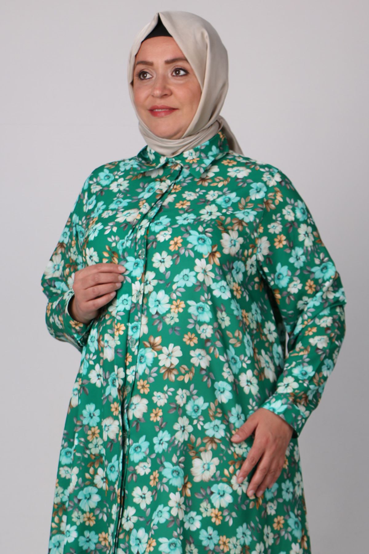 38047 Large Size Patterned Mevlana Jesica Shirt- Magnolia Benetton