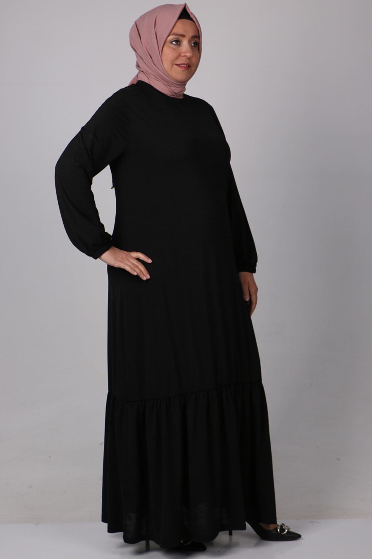 32026 Plus Size Mina Crepe Dress With Pleated Skirt - Black