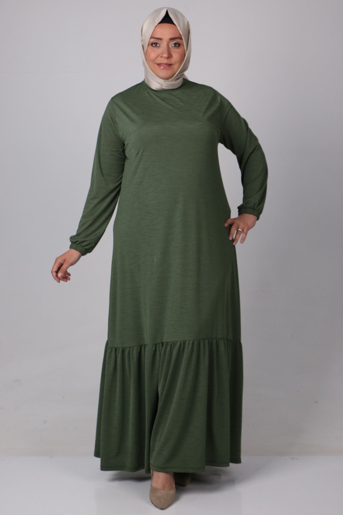 32026 Plus Size Mina Crepe Dress With Pleated Skirt - Khaki