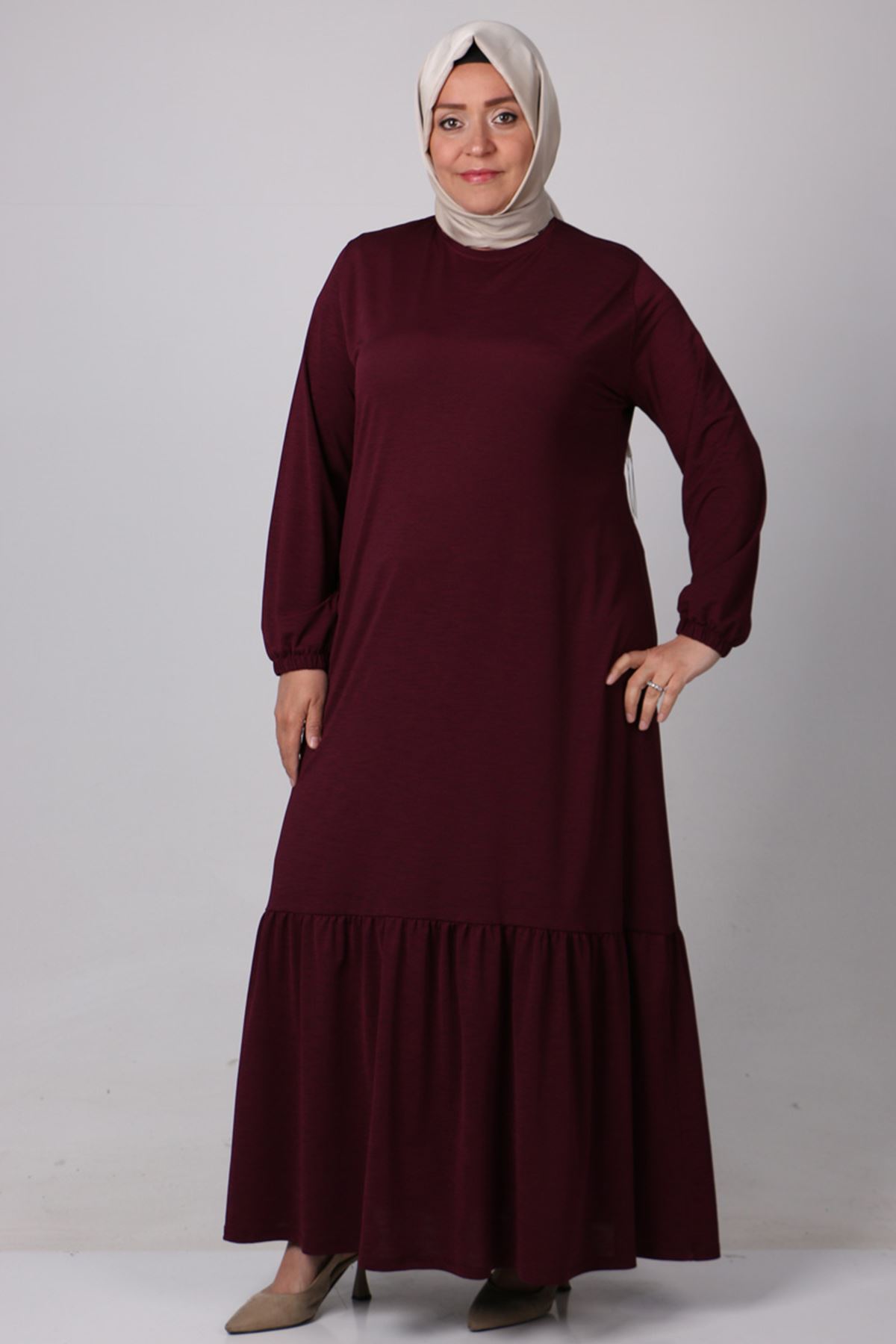 32026 Plus Size Mina Crepe Dress With Pleated Skirt - Burgundy