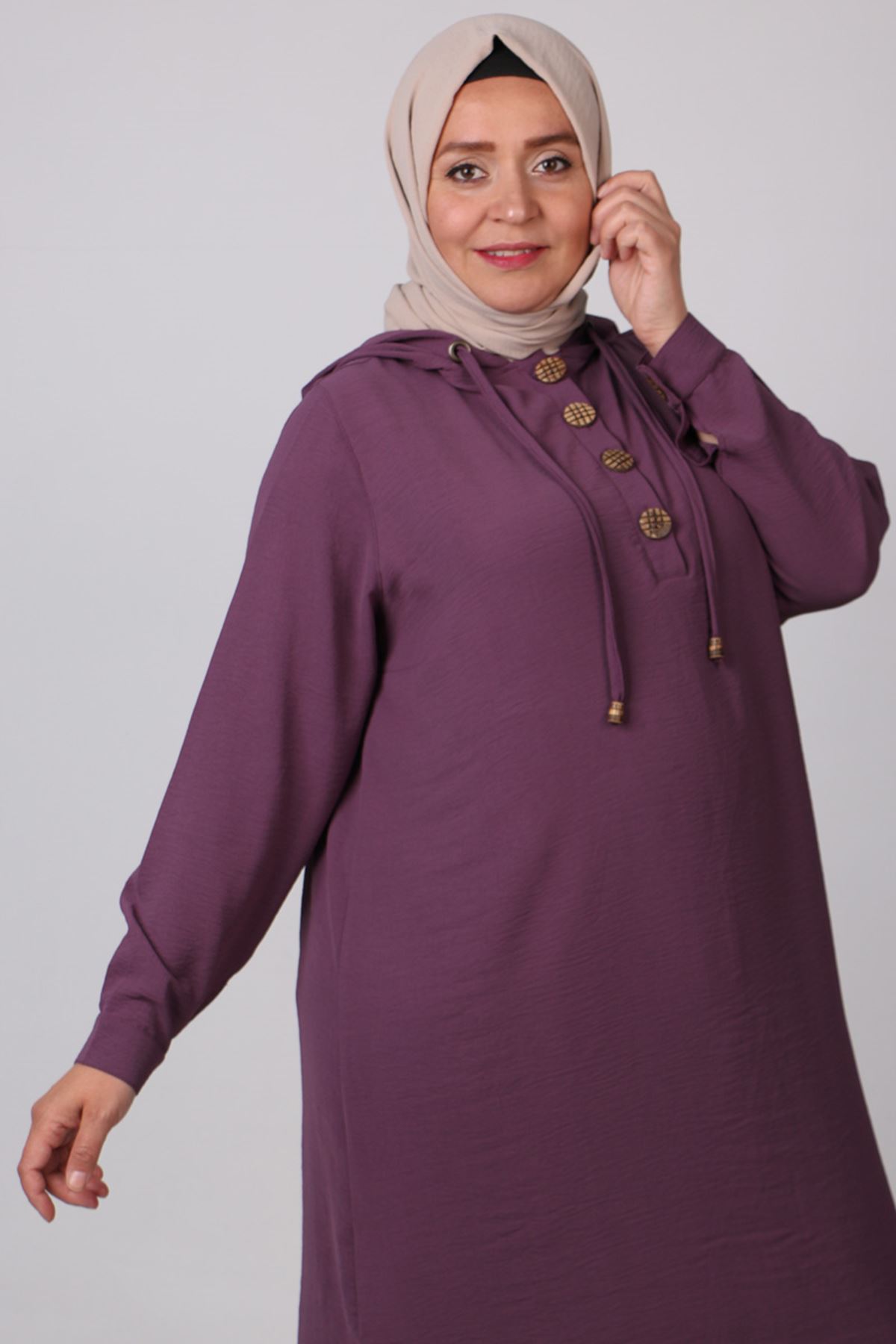 38004 Large Size Buttoned Airobin Tunic -Lilac